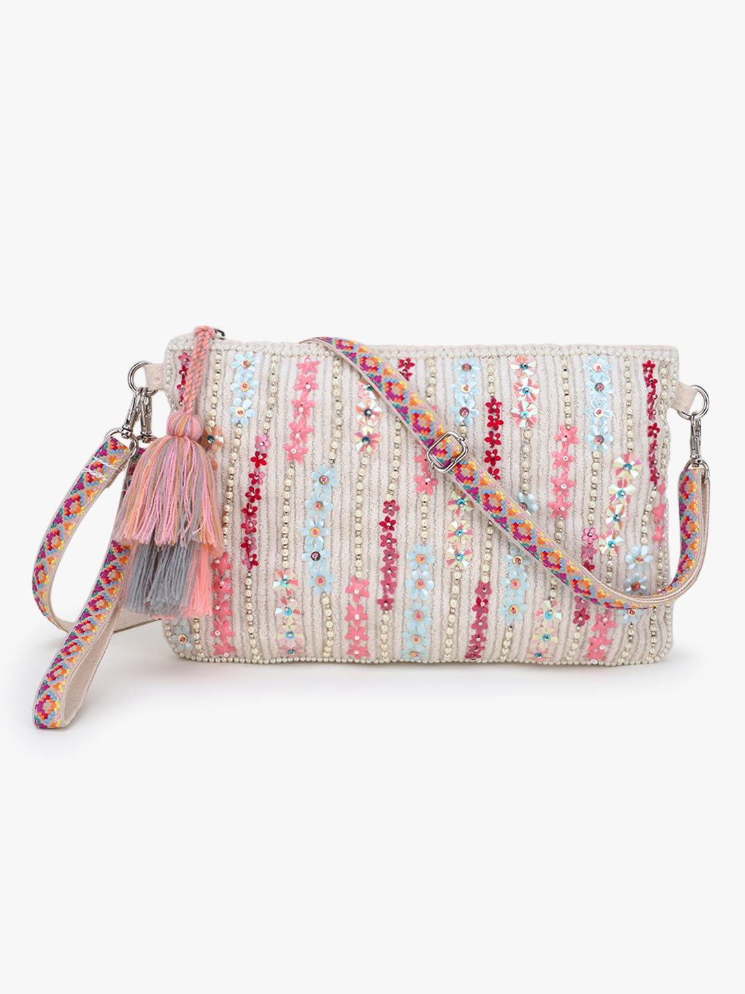 Anekaant Off-White Embellished Sling Bag Price in India