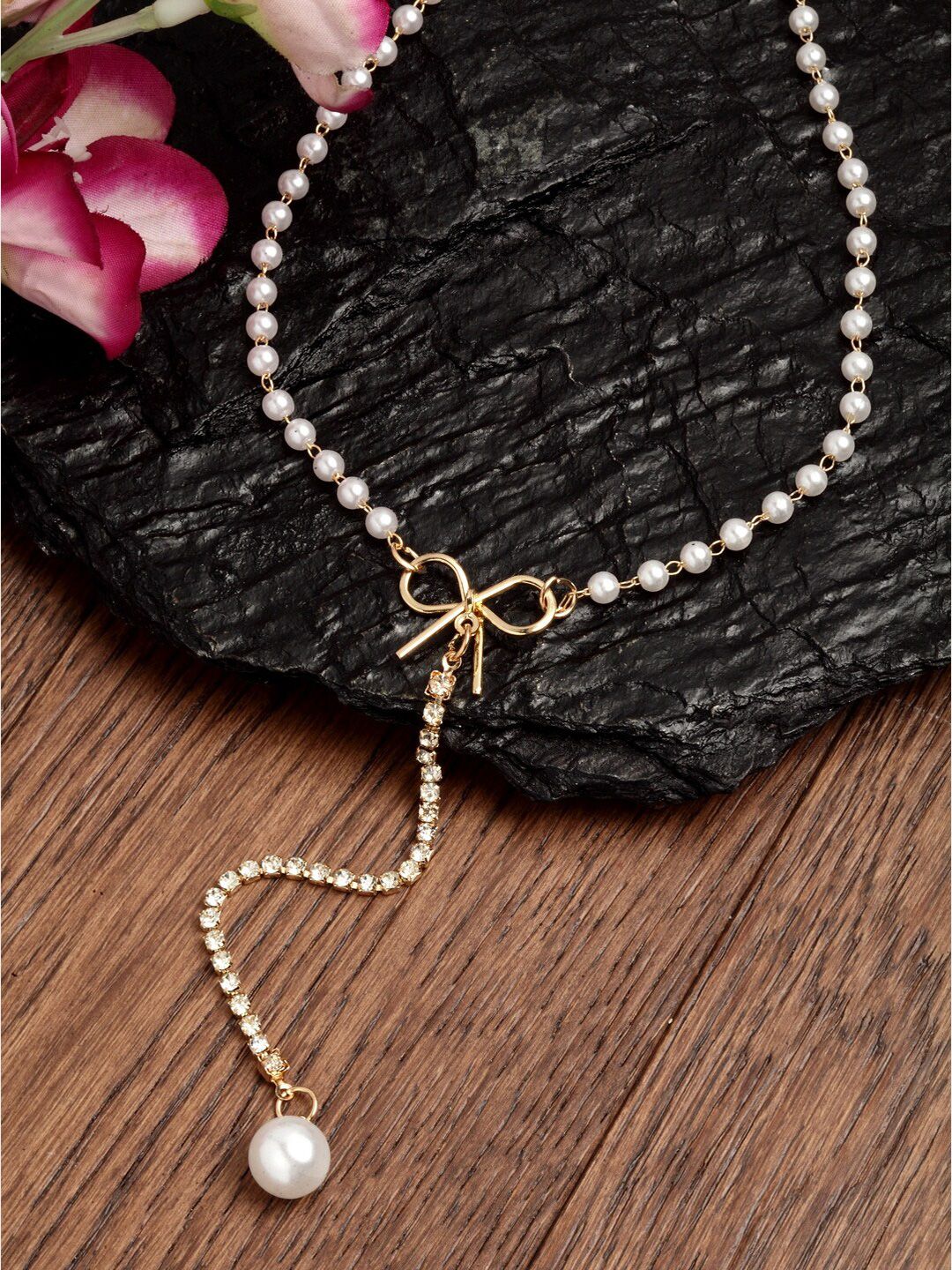 Ferosh Gold-Toned Bow Pearl Necklace Price in India