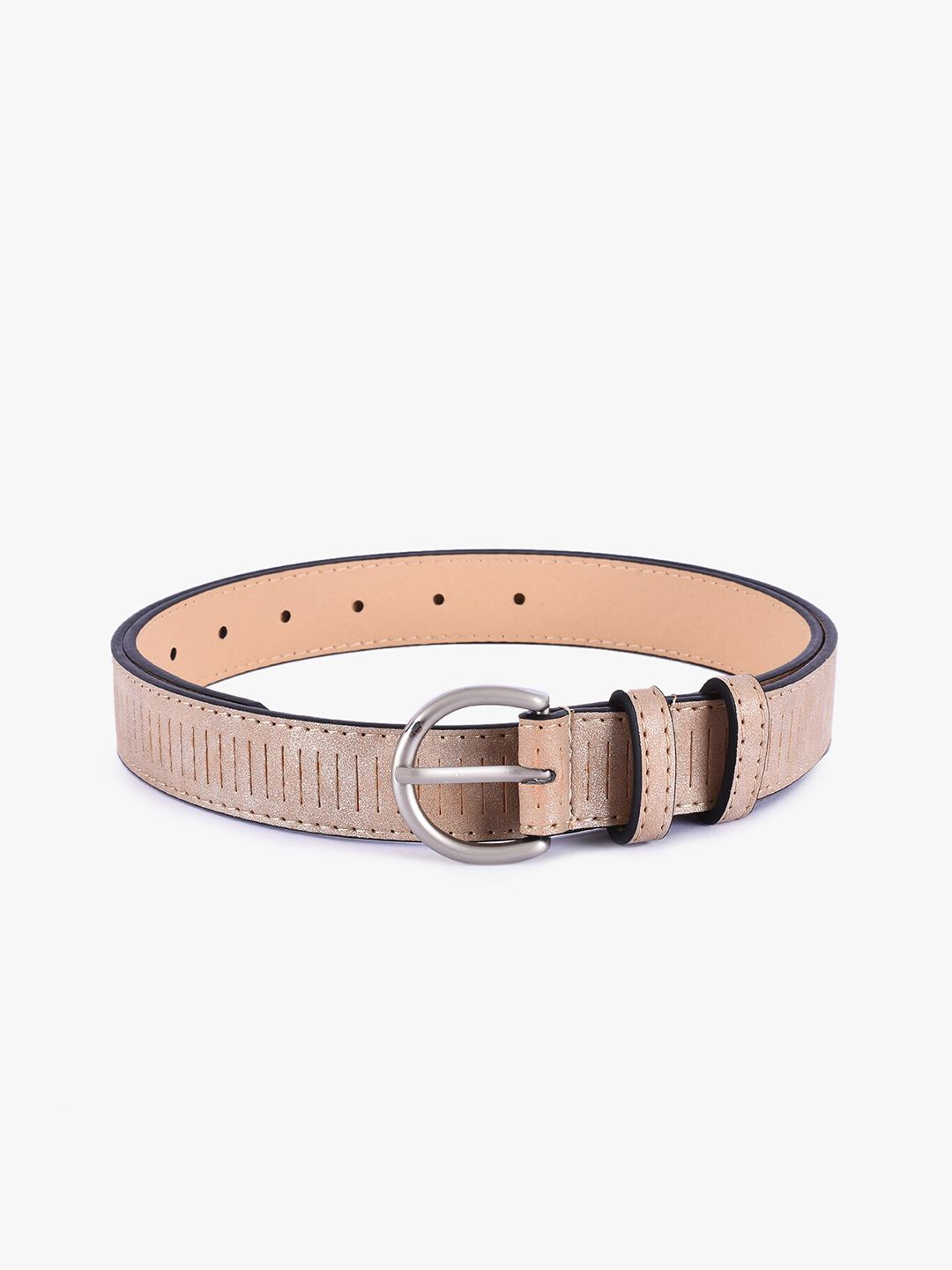 BuckleUp Women Peach-Coloured & Silver-Toned Textured Belt Price in India