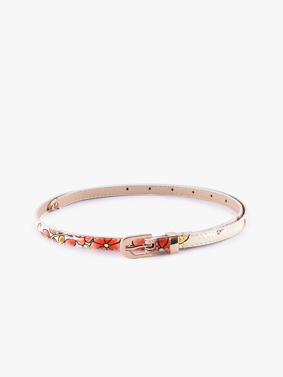 BuckleUp Women Cream-Coloured & Red Printed Belt Price in India