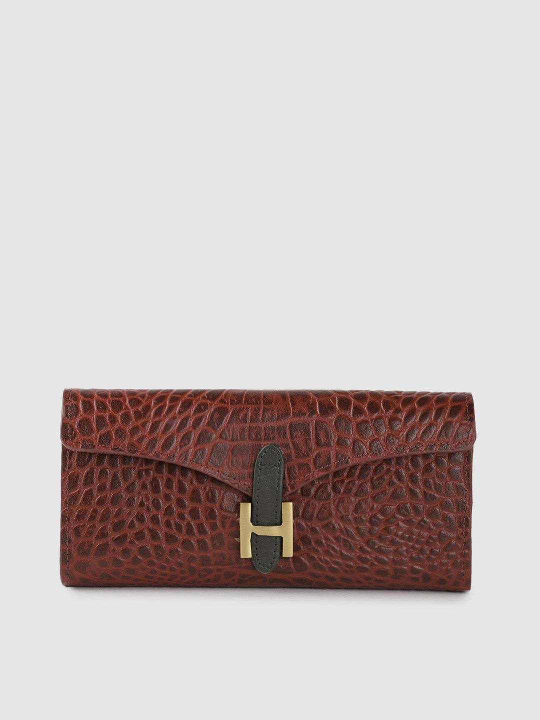 Hidesign Women Maroon Croc Textured Leather Three Fold Wallet Price in India