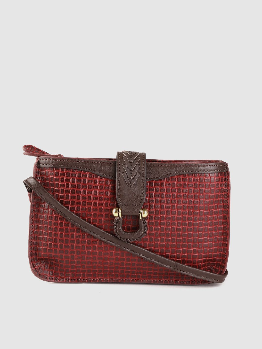 Hidesign Maroon Textured Leather Handcrafted Structured Sling Bag Price in India