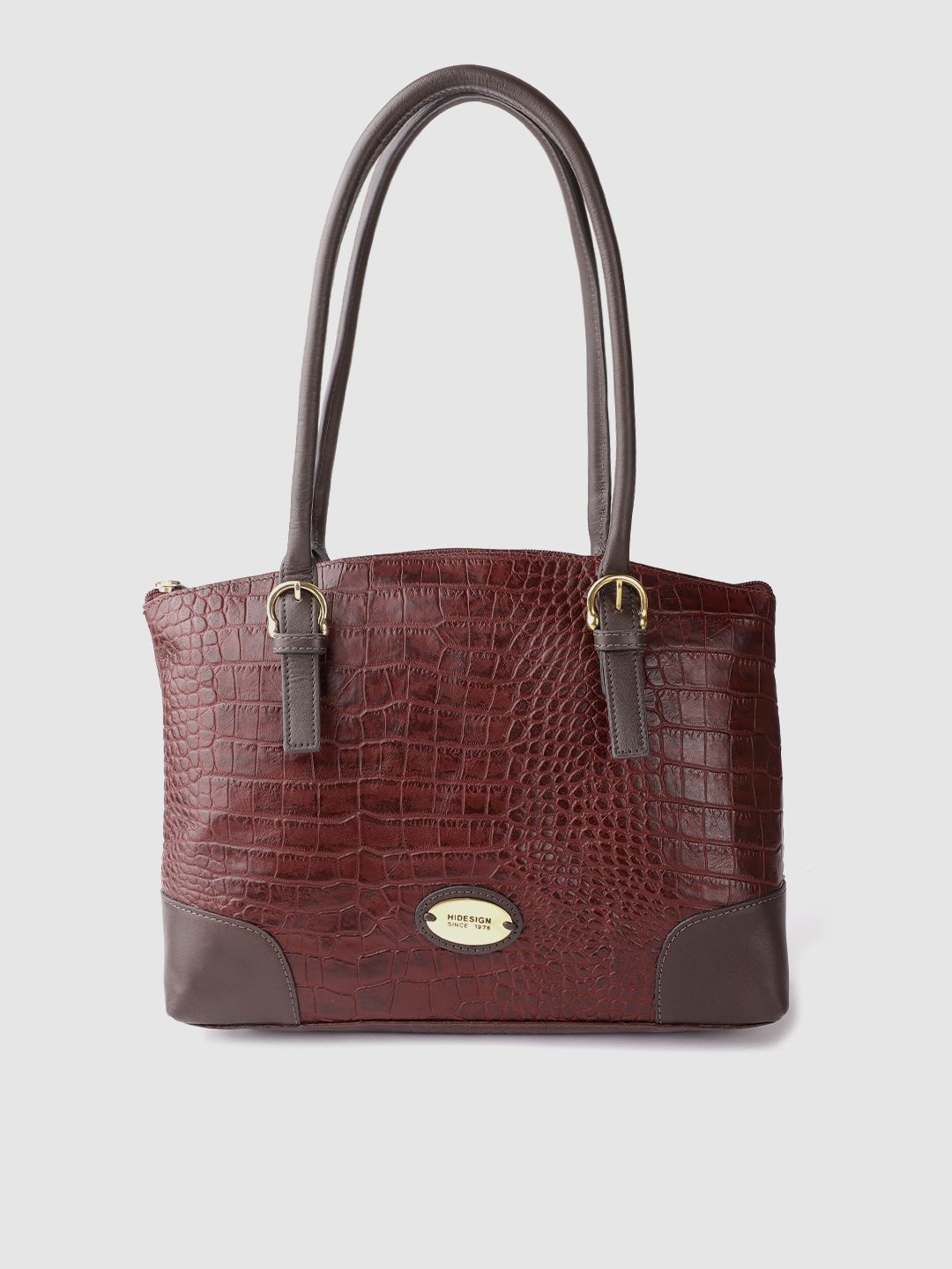 Hidesign Maroon Handcrafted Croc Textured Leather Structured Shoulder Bag Price in India