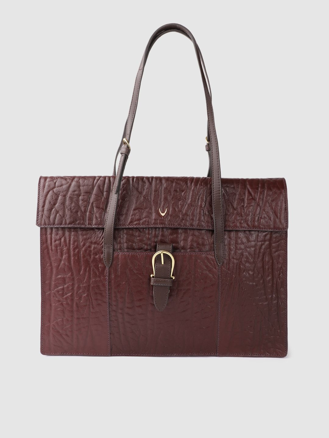 Hidesign Burgundy Croc Textured Leather Handcrafted Oversized Structured Shoulder Bag Price in India