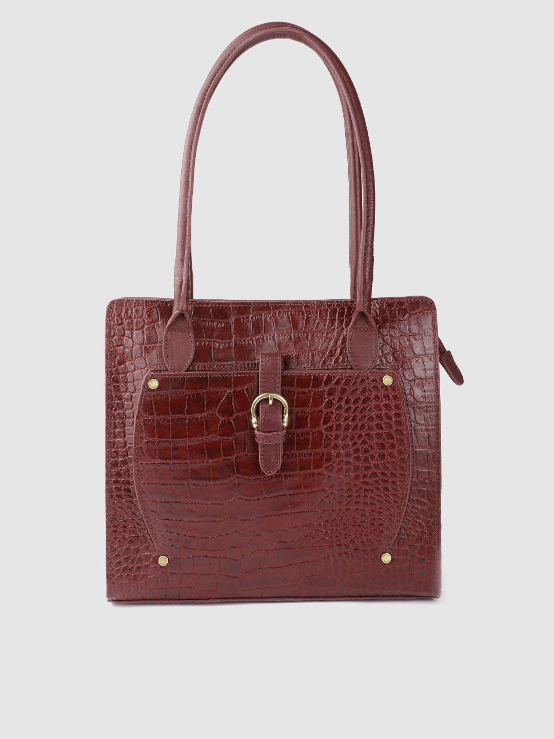 Hidesign Women Maroon Croc-Textured Leather Shoulder Bag Price in India