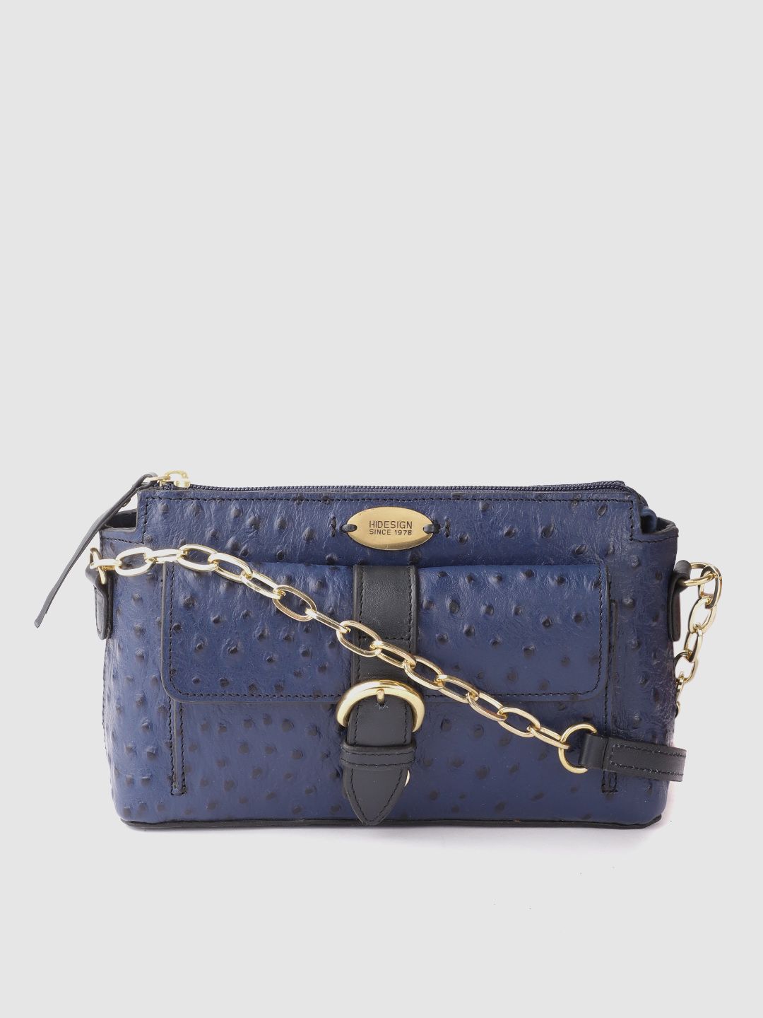 Hidesign Blue Reptile Textured Leather Structured Sling Bag Price in India