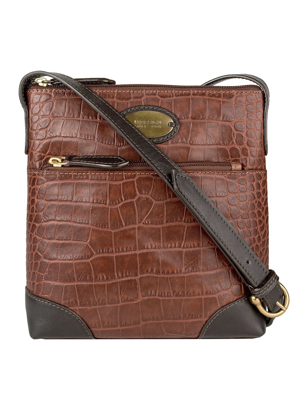 Hidesign Brown Textured Leather Structured Sling Bag Price in India