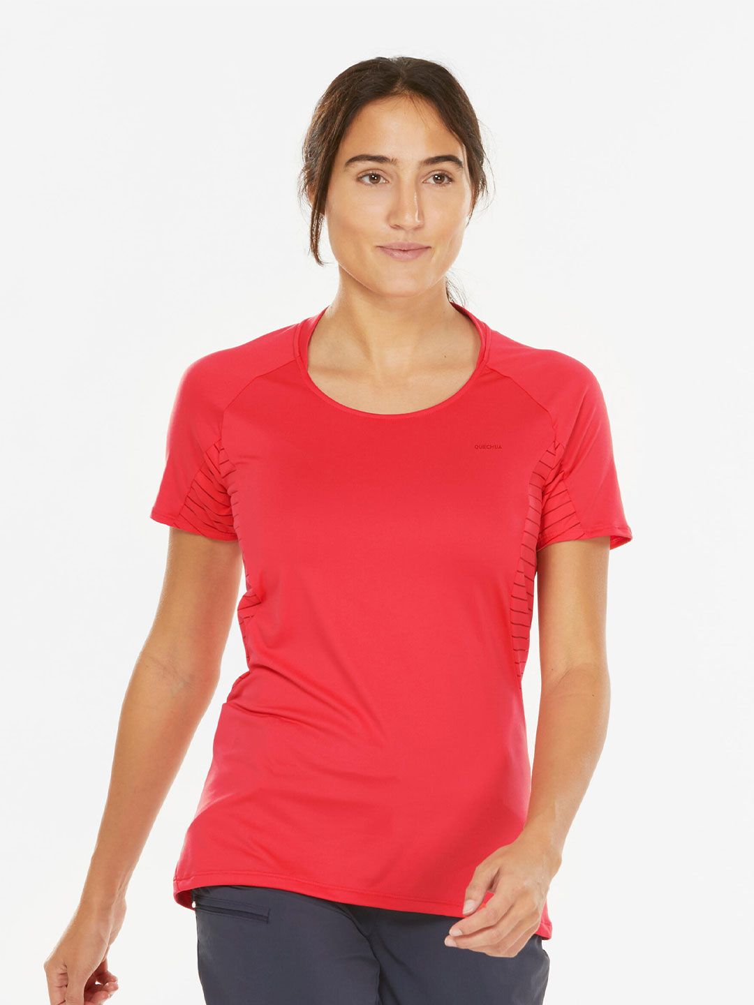 Quechua By Decathlon Women Red Solid Round Neck T-shirt Price in India