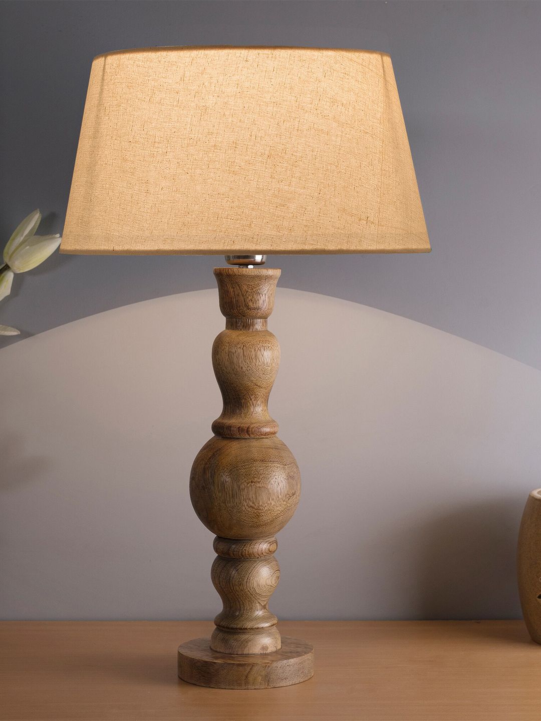 Homesake Off-White & Brown Solid Contemporary Bedside Standard Table Lamp with Shade Price in India
