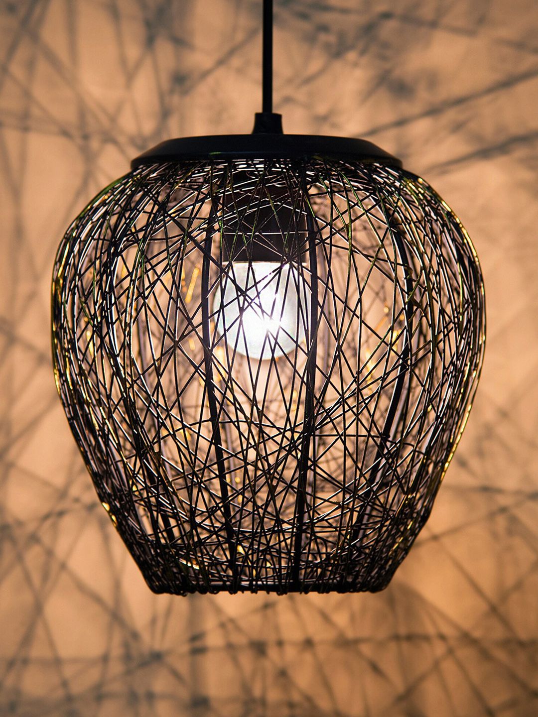 Homesake Black & Gold-Toned Textured Contemporary Smart Hanging Lamp Price in India