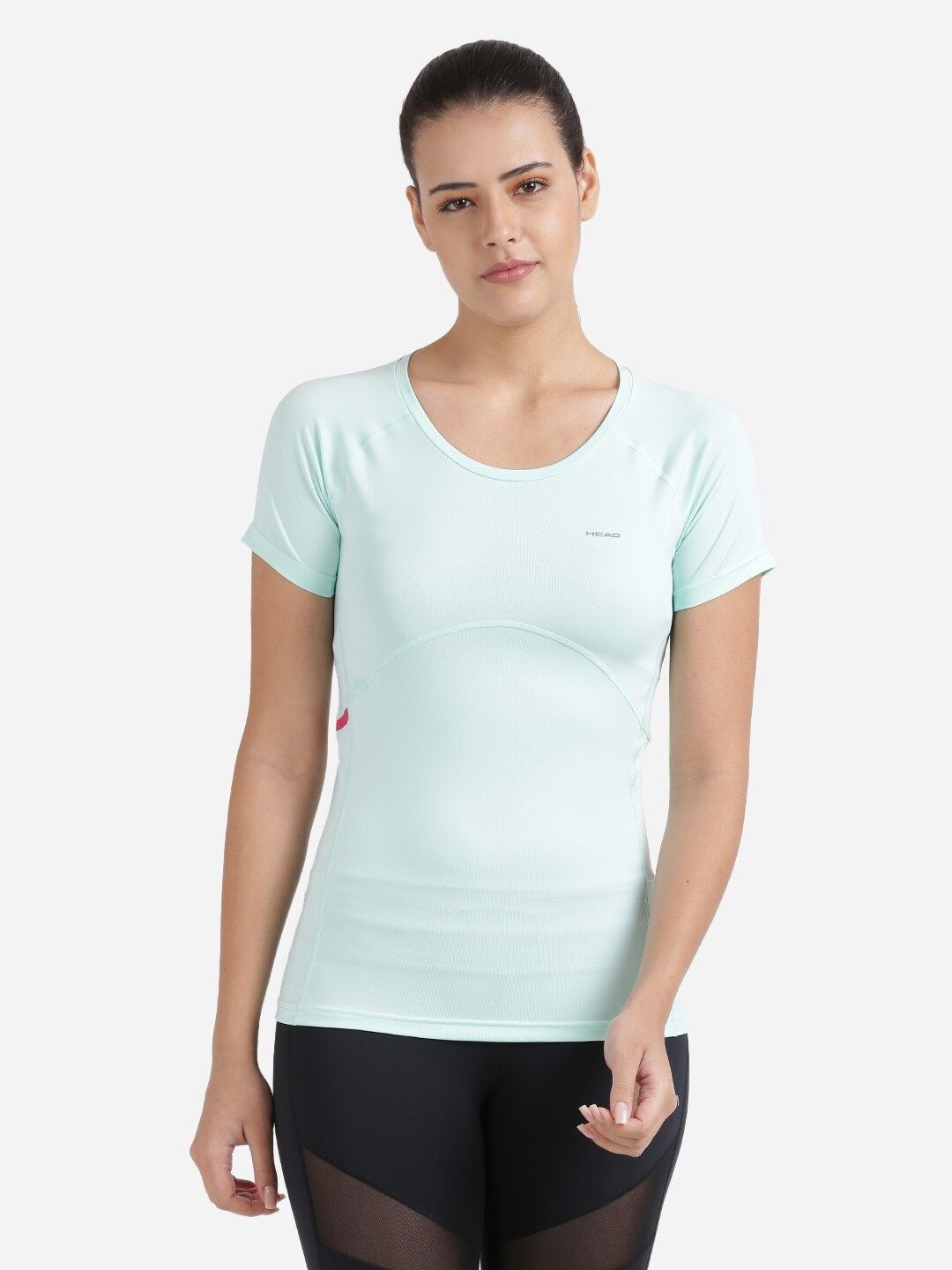 Head Women Turquoise Blue Solid Round Neck T-shirt Price in India