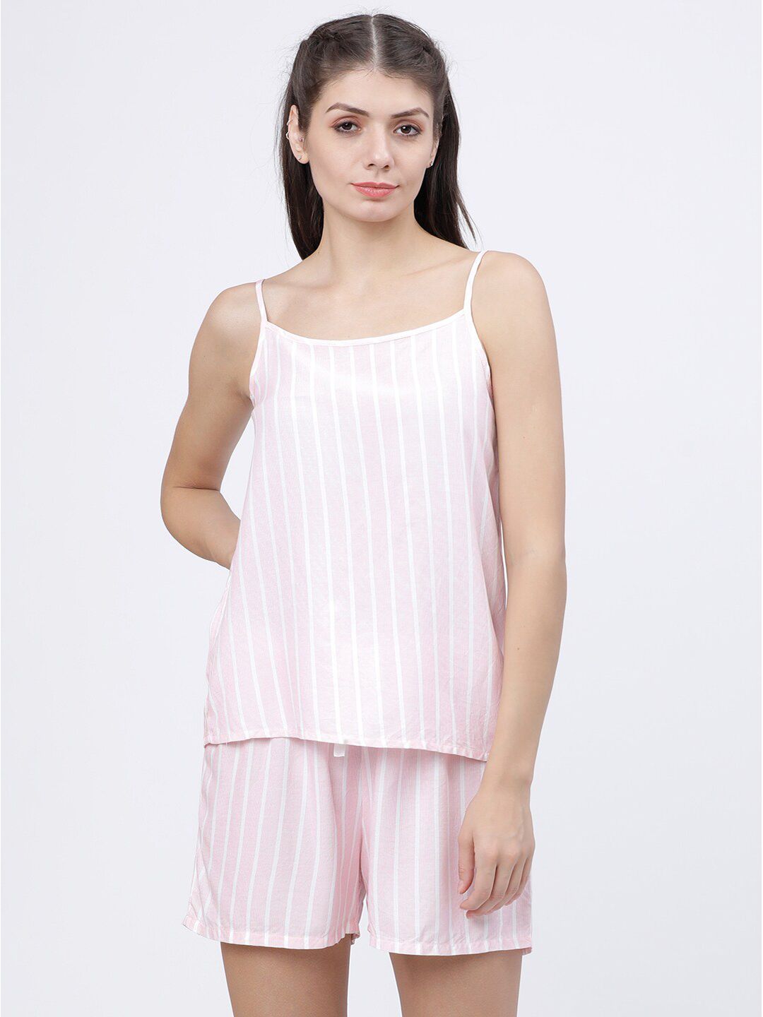 Tokyo Talkies Women Light Pink & White Striped Night suit Price in India