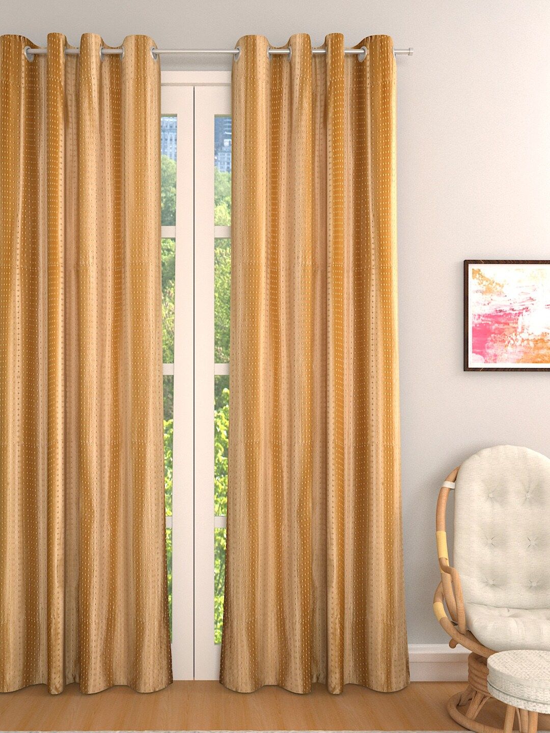 ROMEE Gold-Toned Single Room Darkening Curtain Price in India