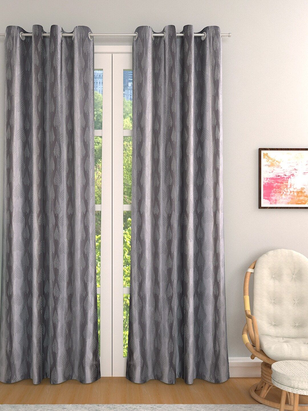 ROMEE Grey Single Room Darkening Long Door Curtain Price in India