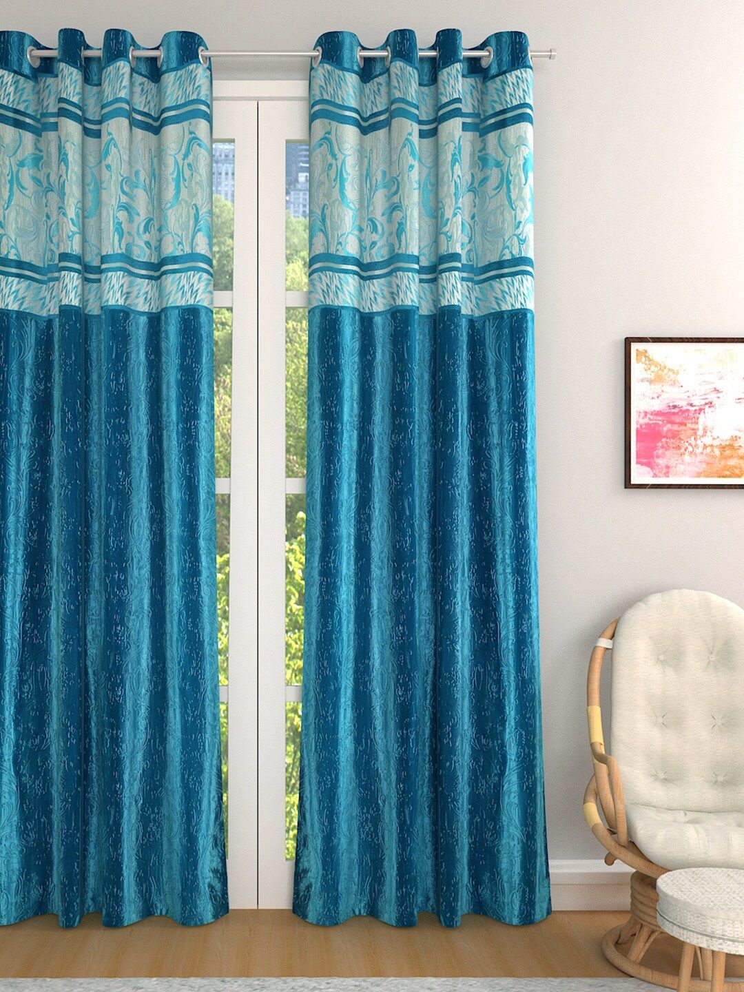 ROMEE Turquoise Blue Single Room Darkening Curtain Price in India
