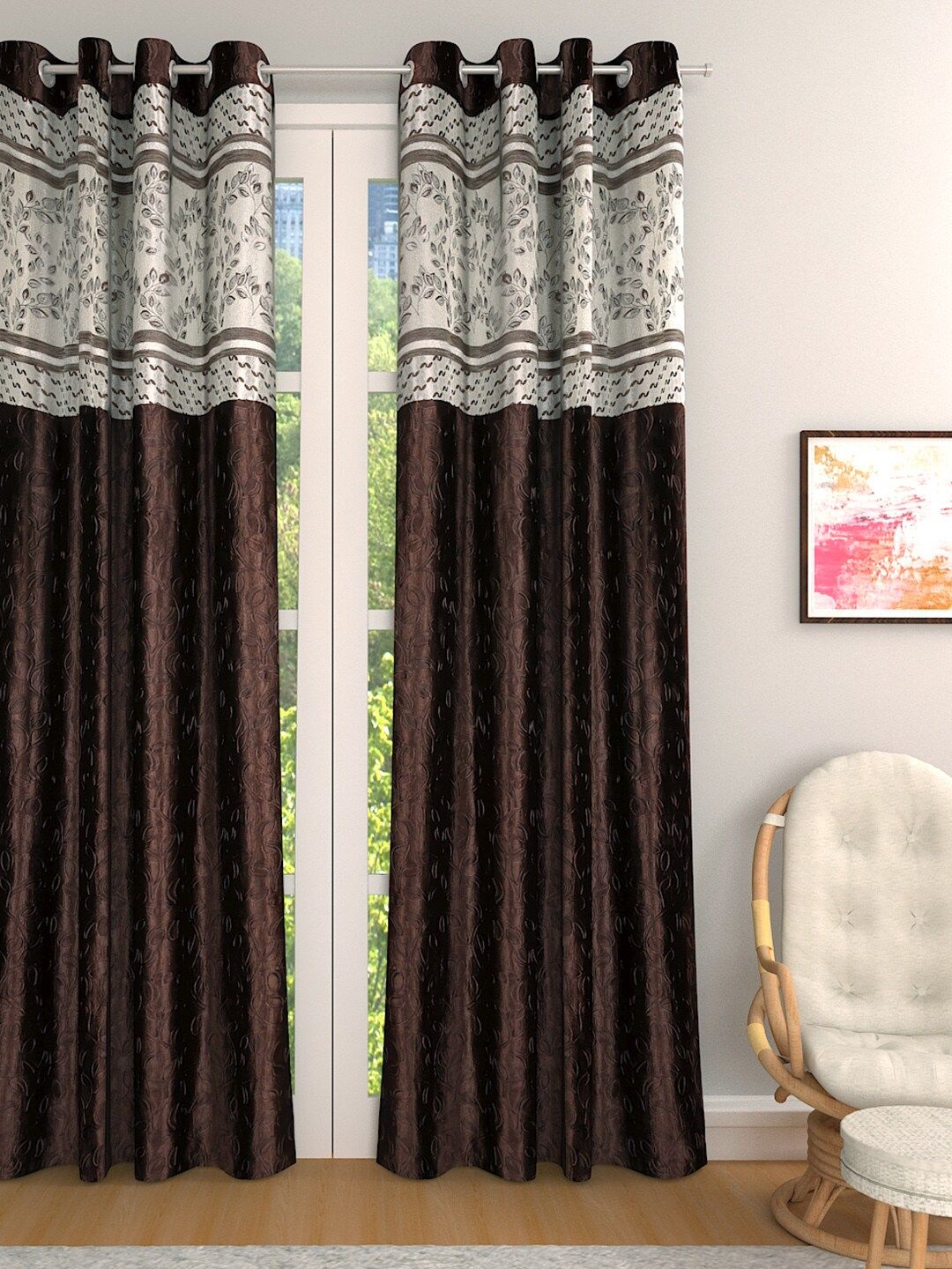 ROMEE Coffee Brown & Silver-Toned Single Long Door Darkening Curtain Price in India