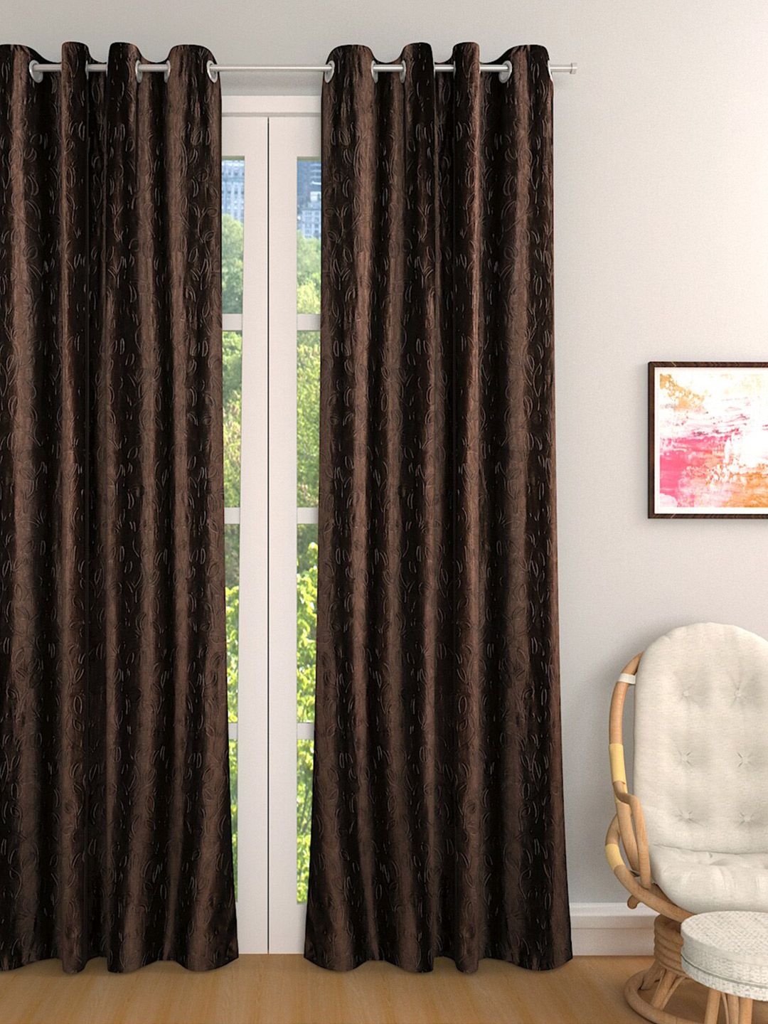 ROMEE Coffee Brown Single Room Darkening Door Curtain Price in India