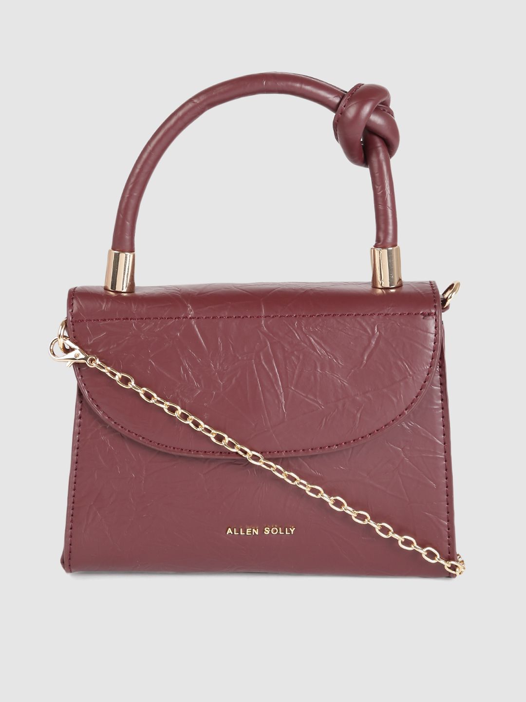 Allen Solly Burgundy Textured PU Structured Handheld Bag Price in India