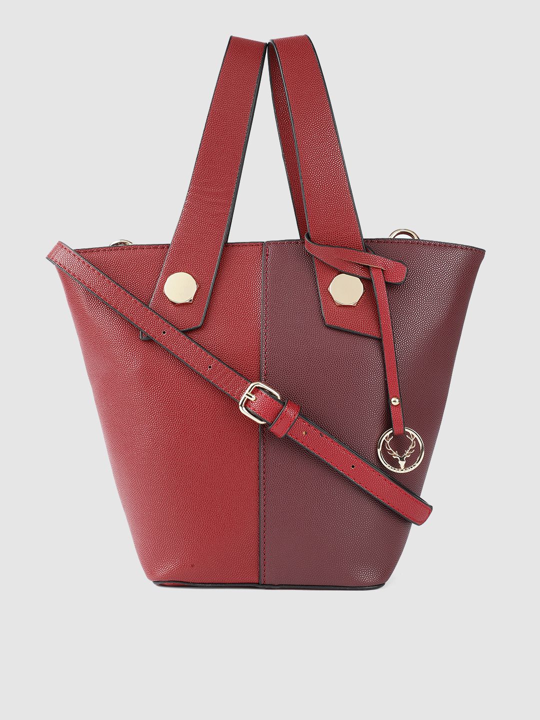 Allen Solly Red Colourblocked Structured Handheld Bag Price in India