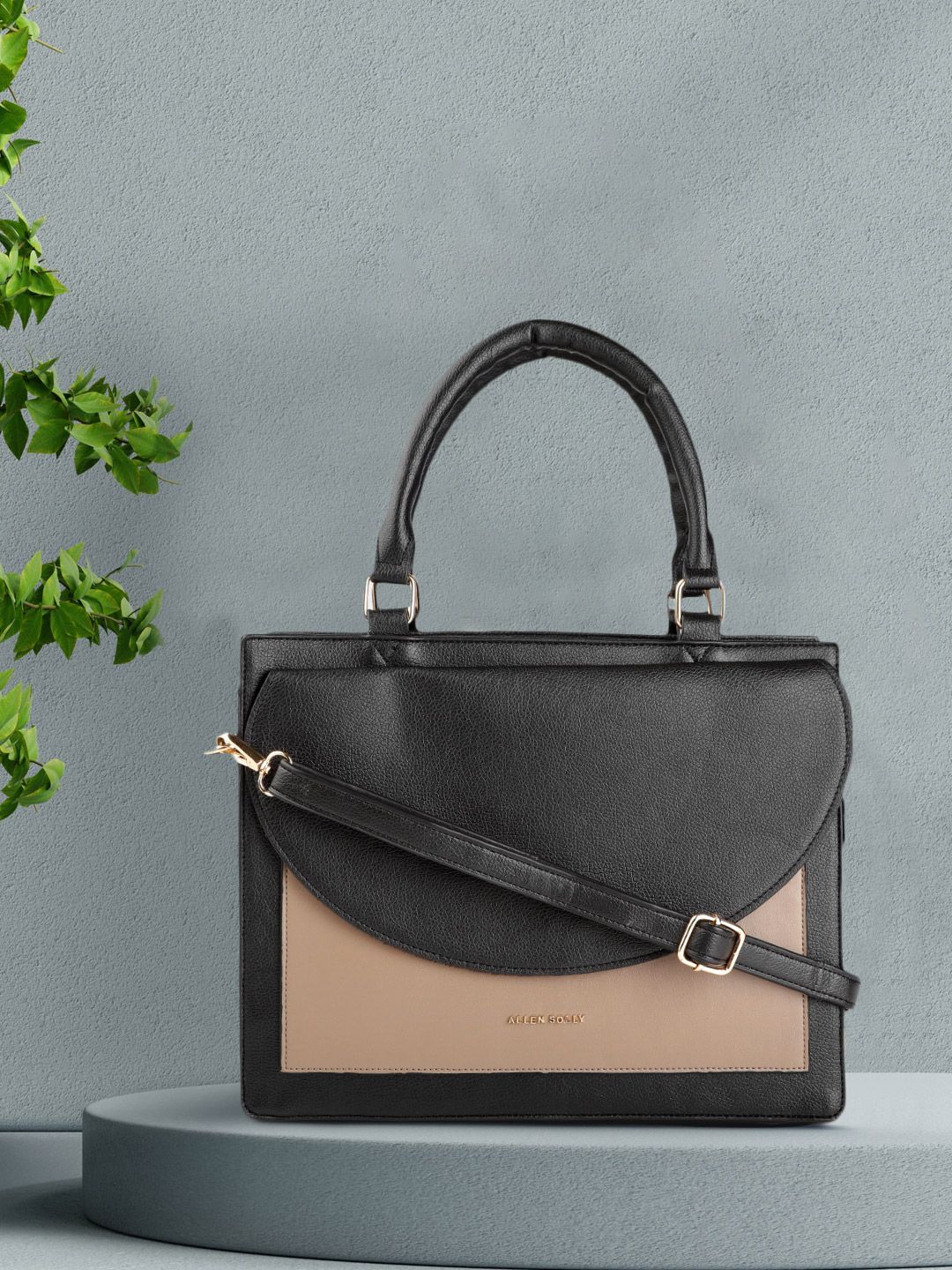 Allen Solly Black & Nude-Coloured Colourblocked Structured Handheld Bag Price in India