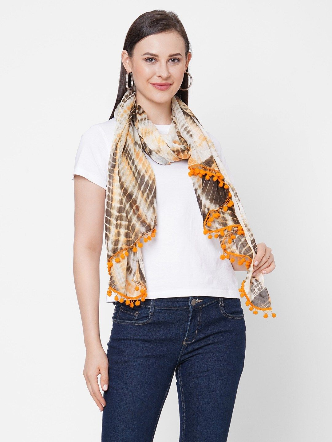 Get Wrapped Women White & Brown Dyed Scarf Price in India