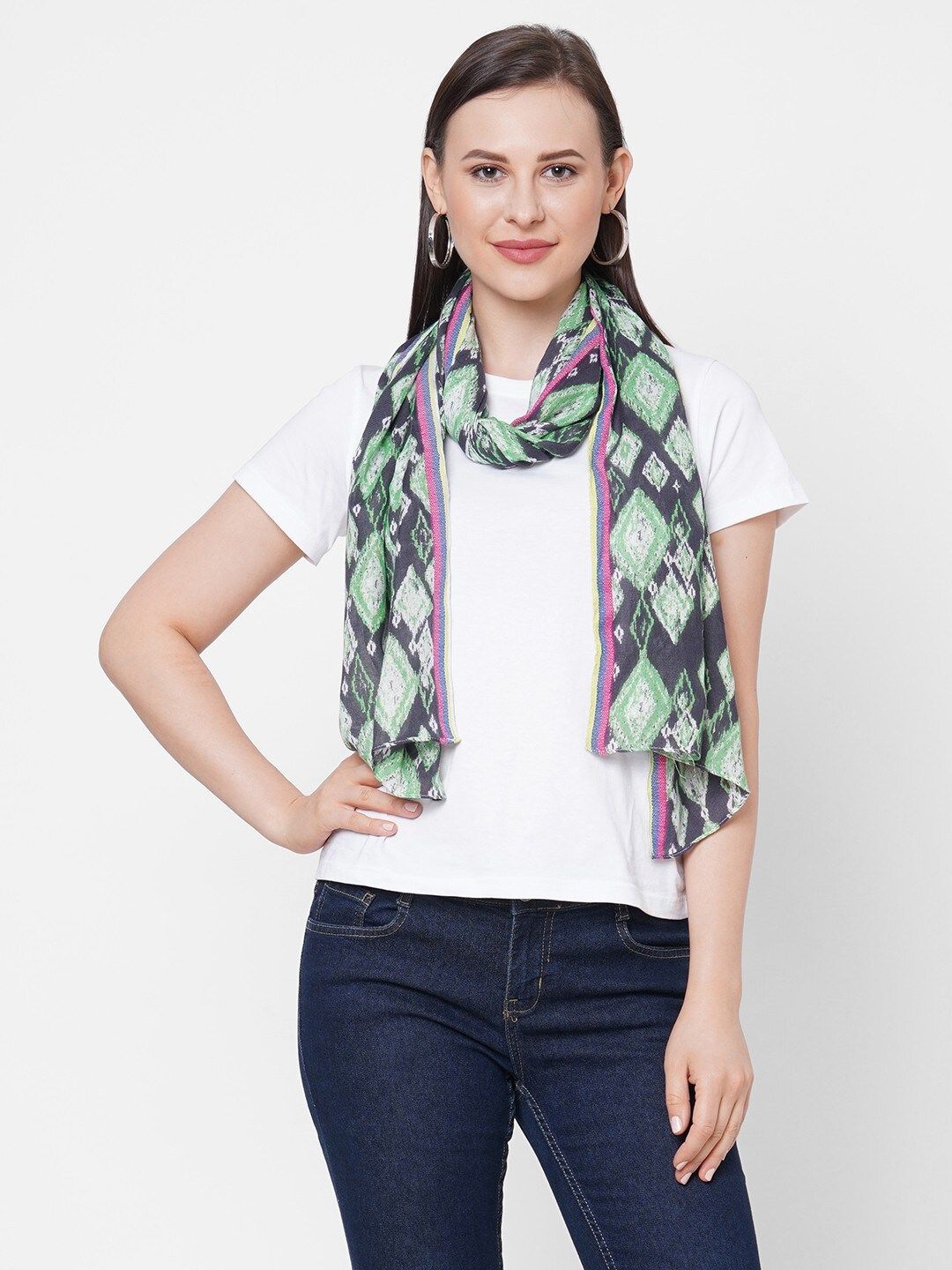 Get Wrapped Women Green Printed Scarf Price in India