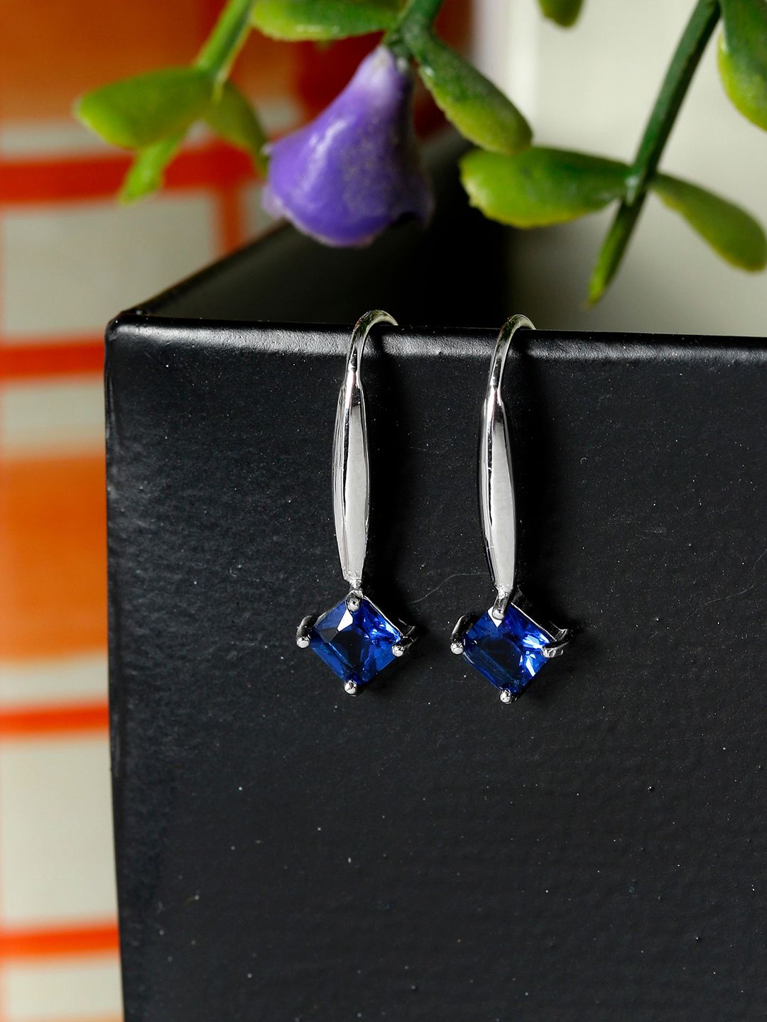 GIVA 925 Sterling Silver Blue Square Drop Earrings Price in India