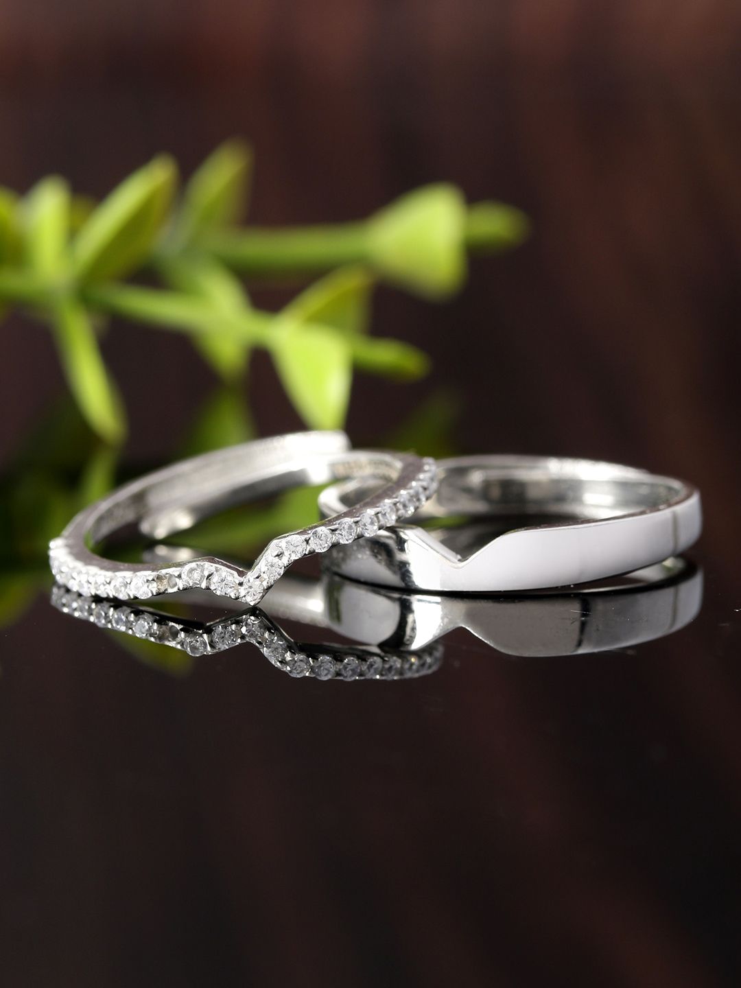 GIVA His & Her Set of 2 925 Sterling Silver Rhodium-Plated CZ-Studded Couple Finger Rings Price in India
