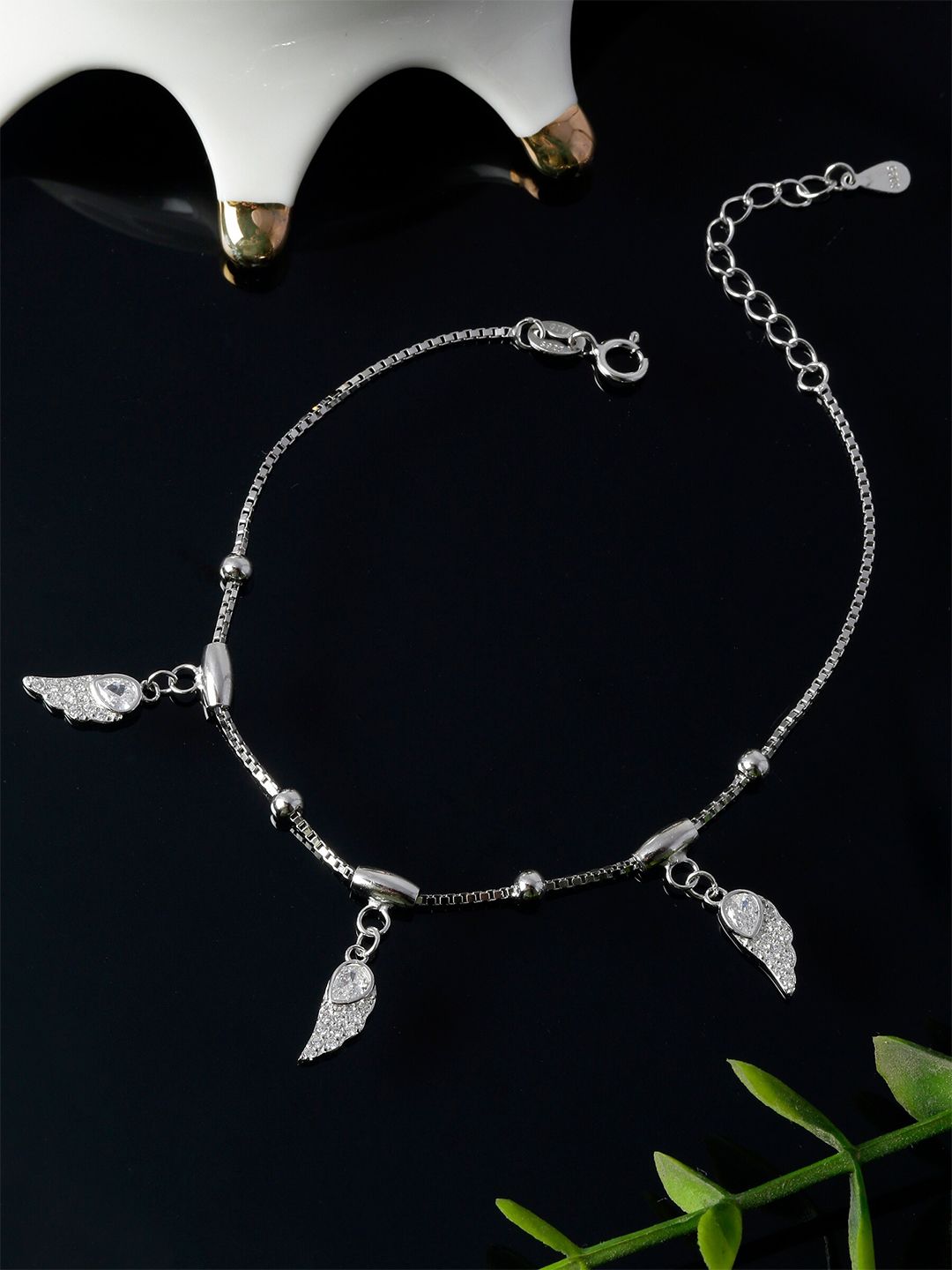 GIVA Silver-Toned 925 Sterling Silver Rhodium-Plated Zircon Charm Bracelet Price in India