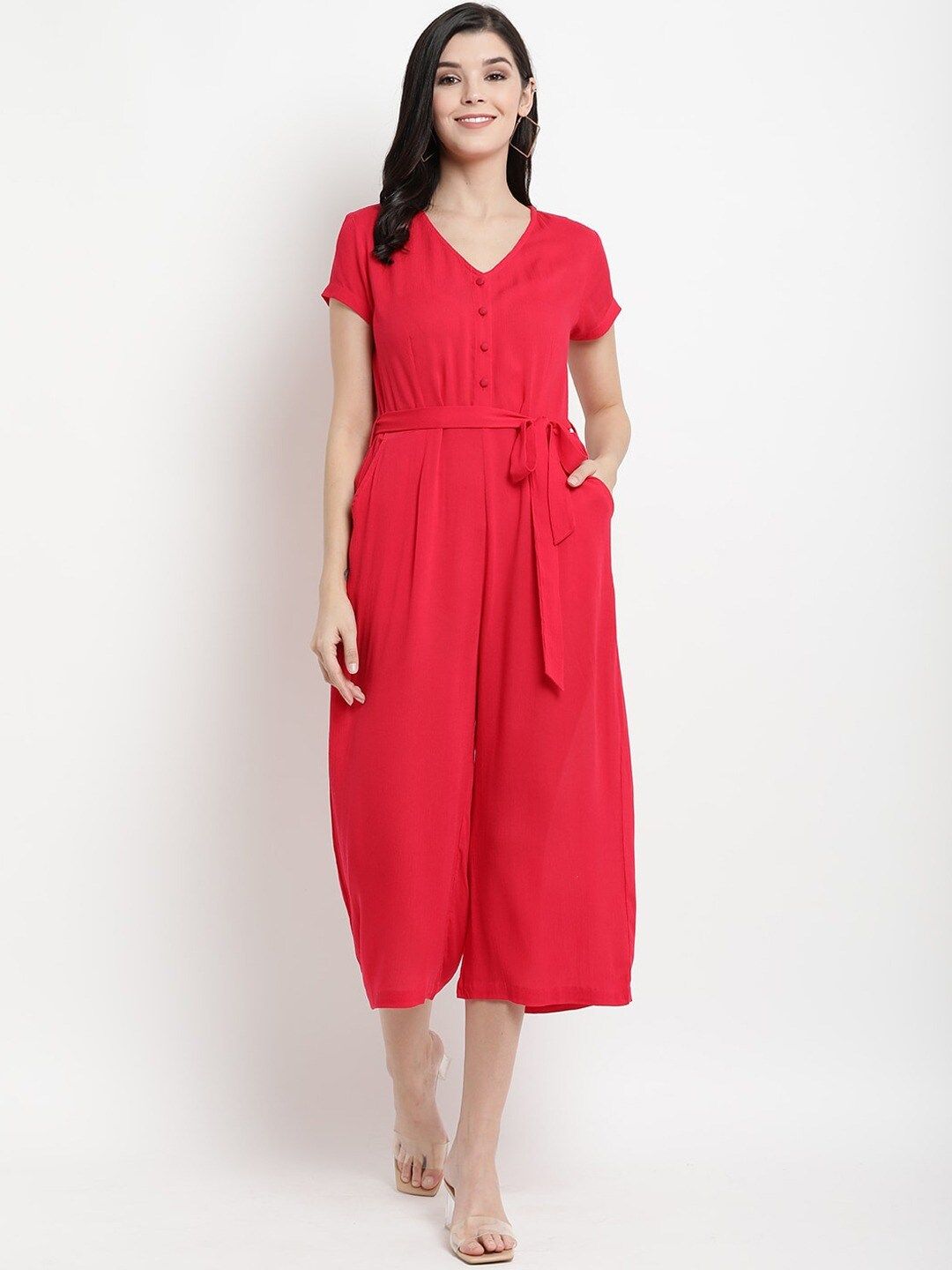 The Vanca Women Red Solid Culotte Jumpsuit Price in India