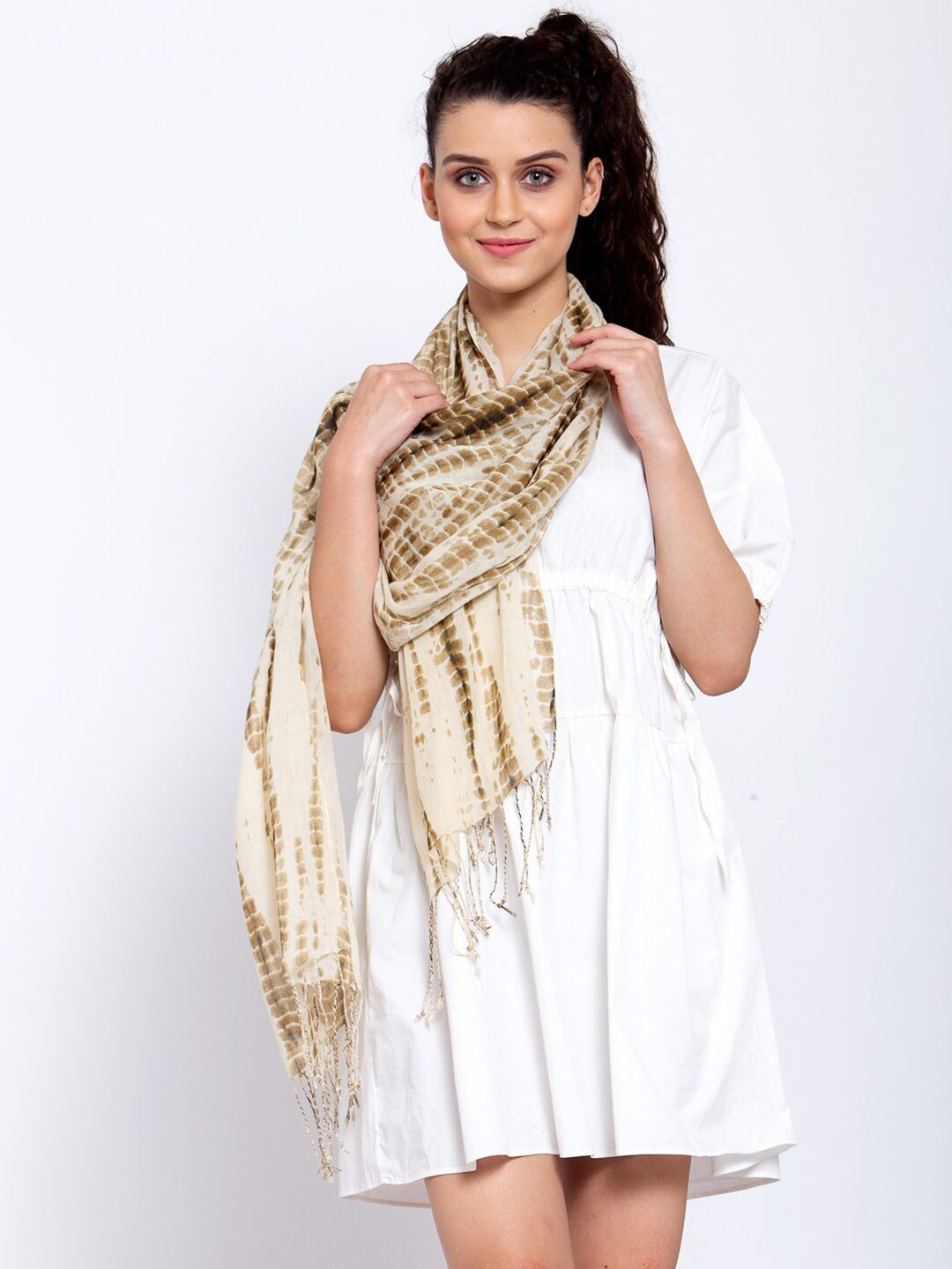 J Style Women Beige & Brown Cotton Printed Stole Price in India