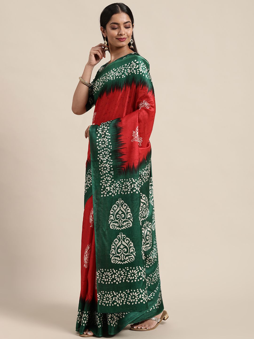 Saree mall Red & Green Ethnic Motifs Art Silk Sarees Price in India