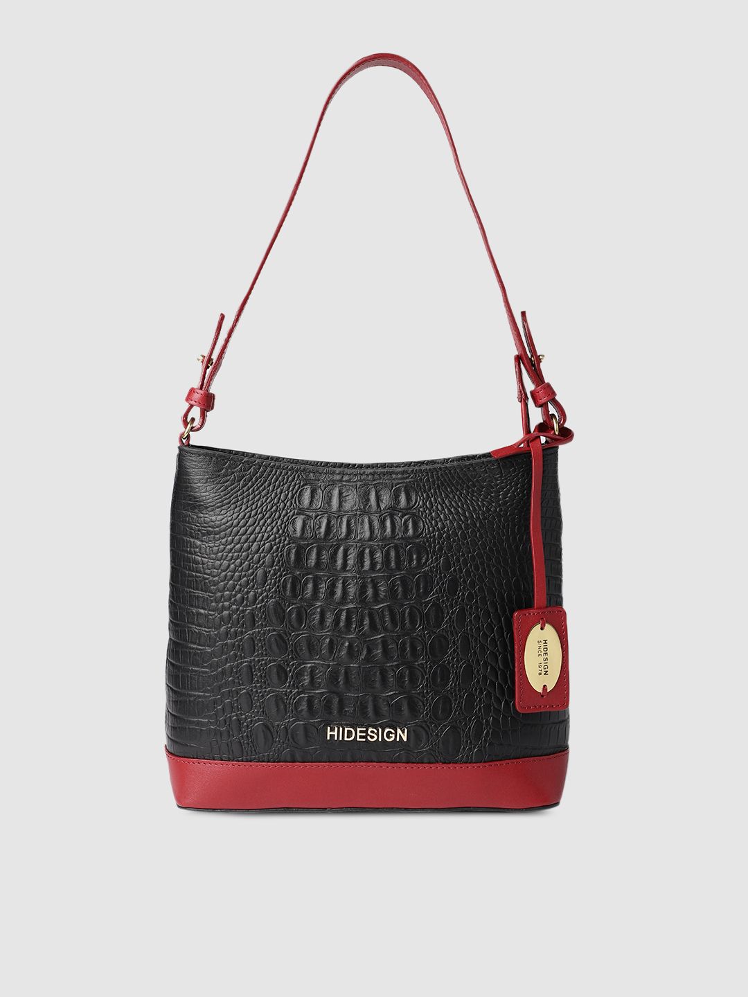 Hidesign Black Textured Leather Structured Shoulder Bag Price in India