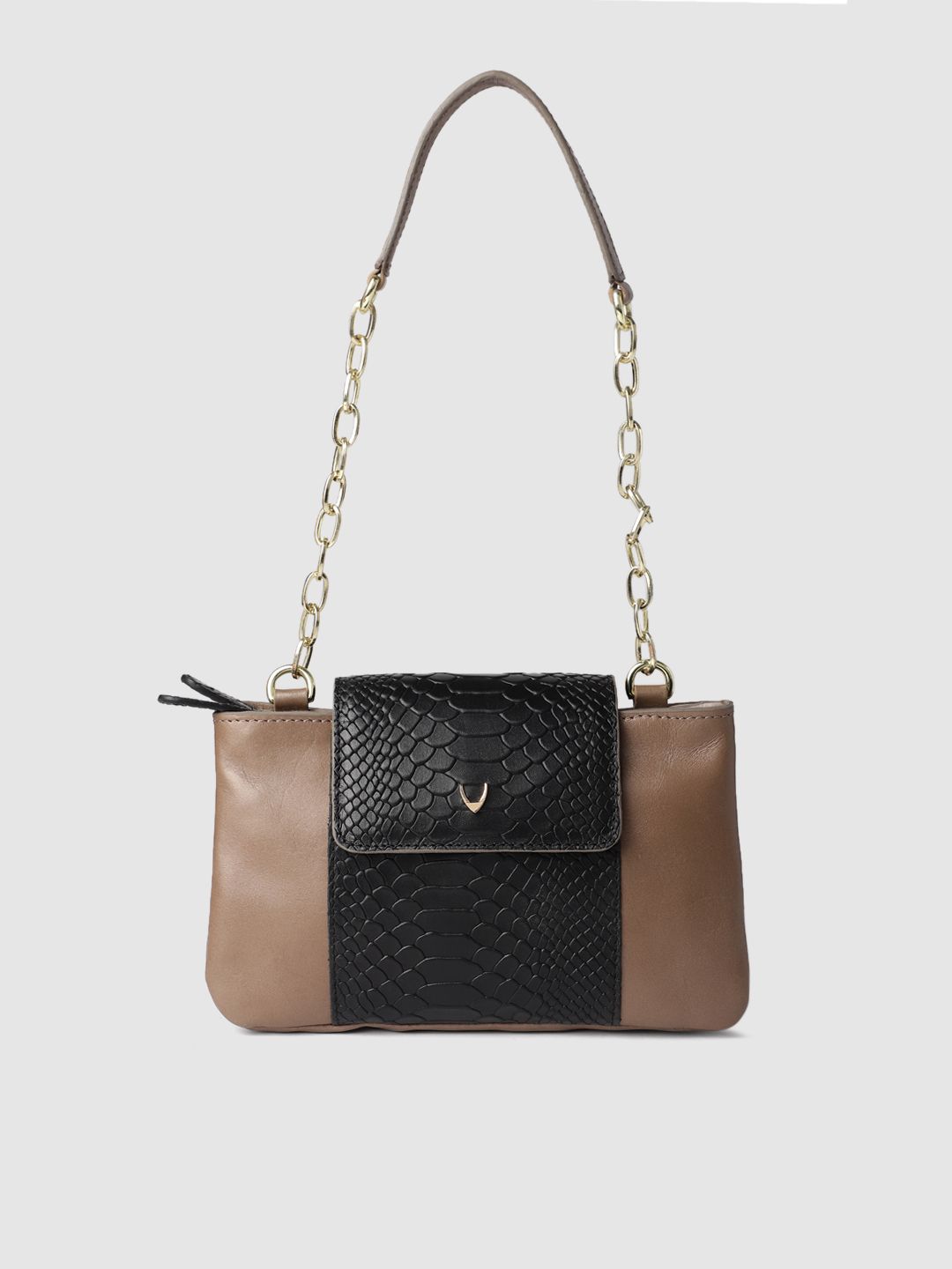 Hidesign Black Animal Textured Leather Structured Shoulder Bag Price in India