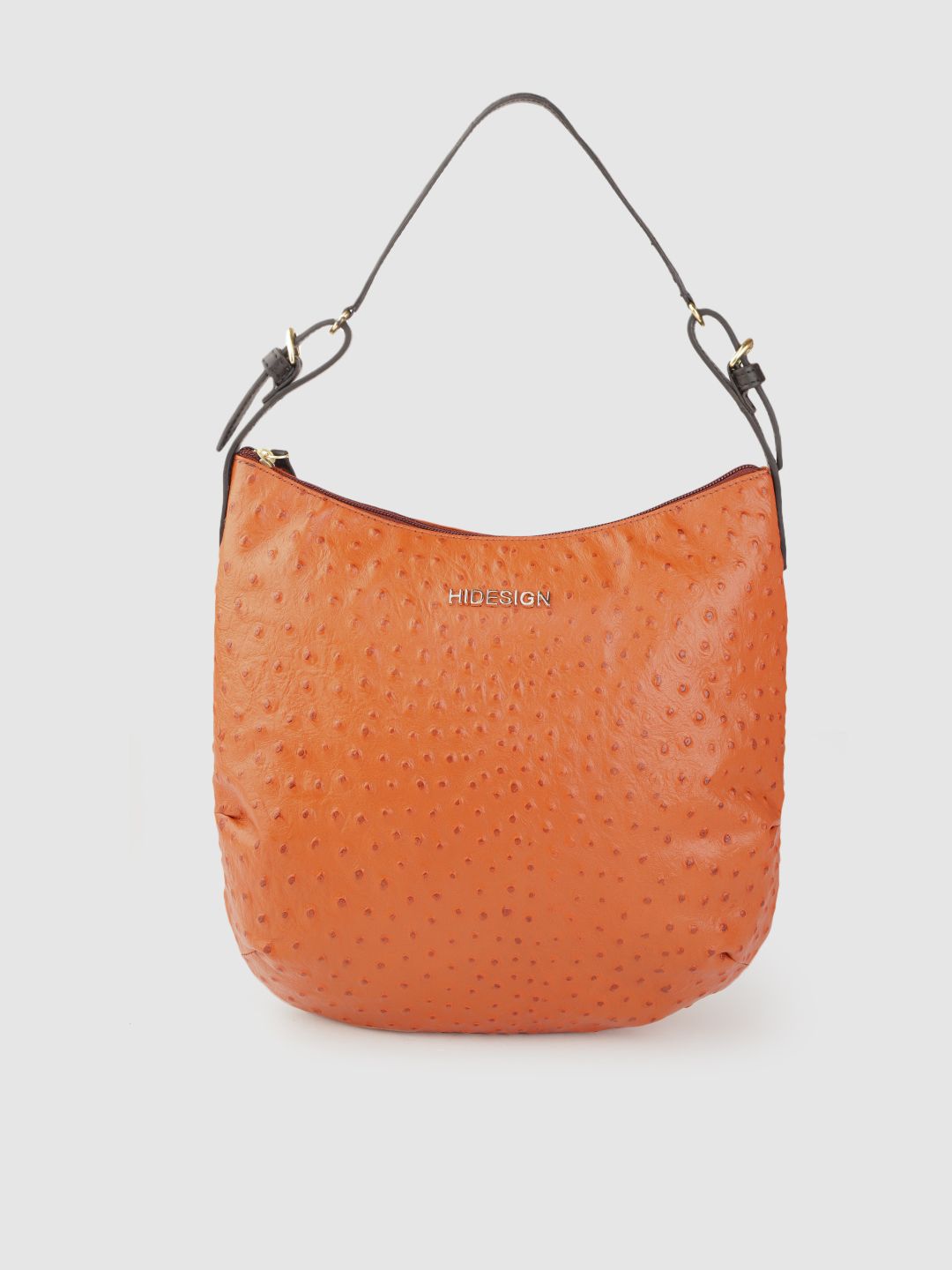 Hidesign Rust Orange Animal Textured Leather Hobo Bag with Pouch Price in India