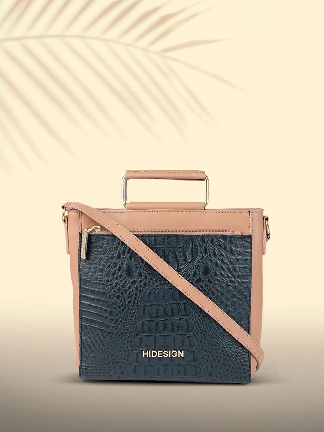 Hidesign Blue & Pink Textured Leather Handheld Bag Price in India