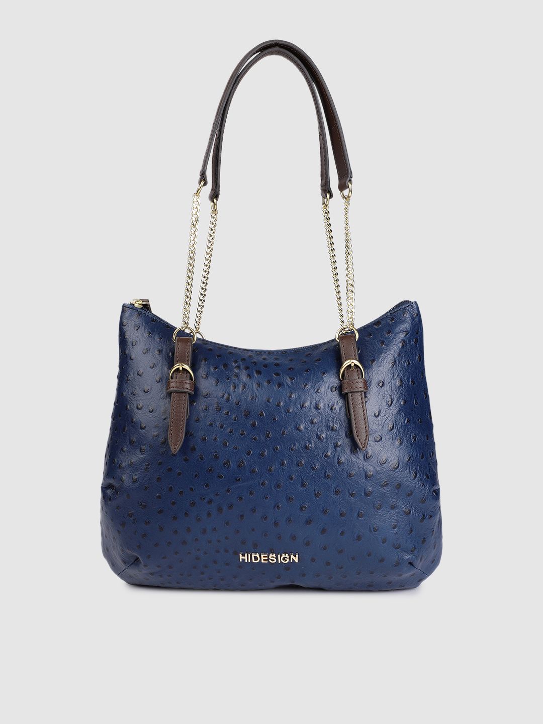 Hidesign Blue Textured Leather Structured Shoulder Bag Price in India