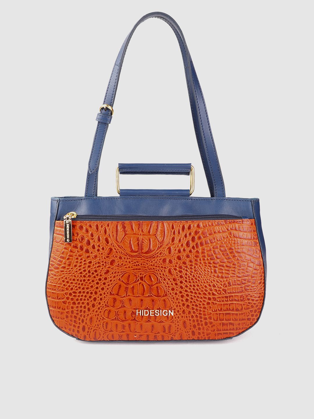 Hidesign Orange & Blue Croc Textured Leather Structured Shoulder Bag Price in India