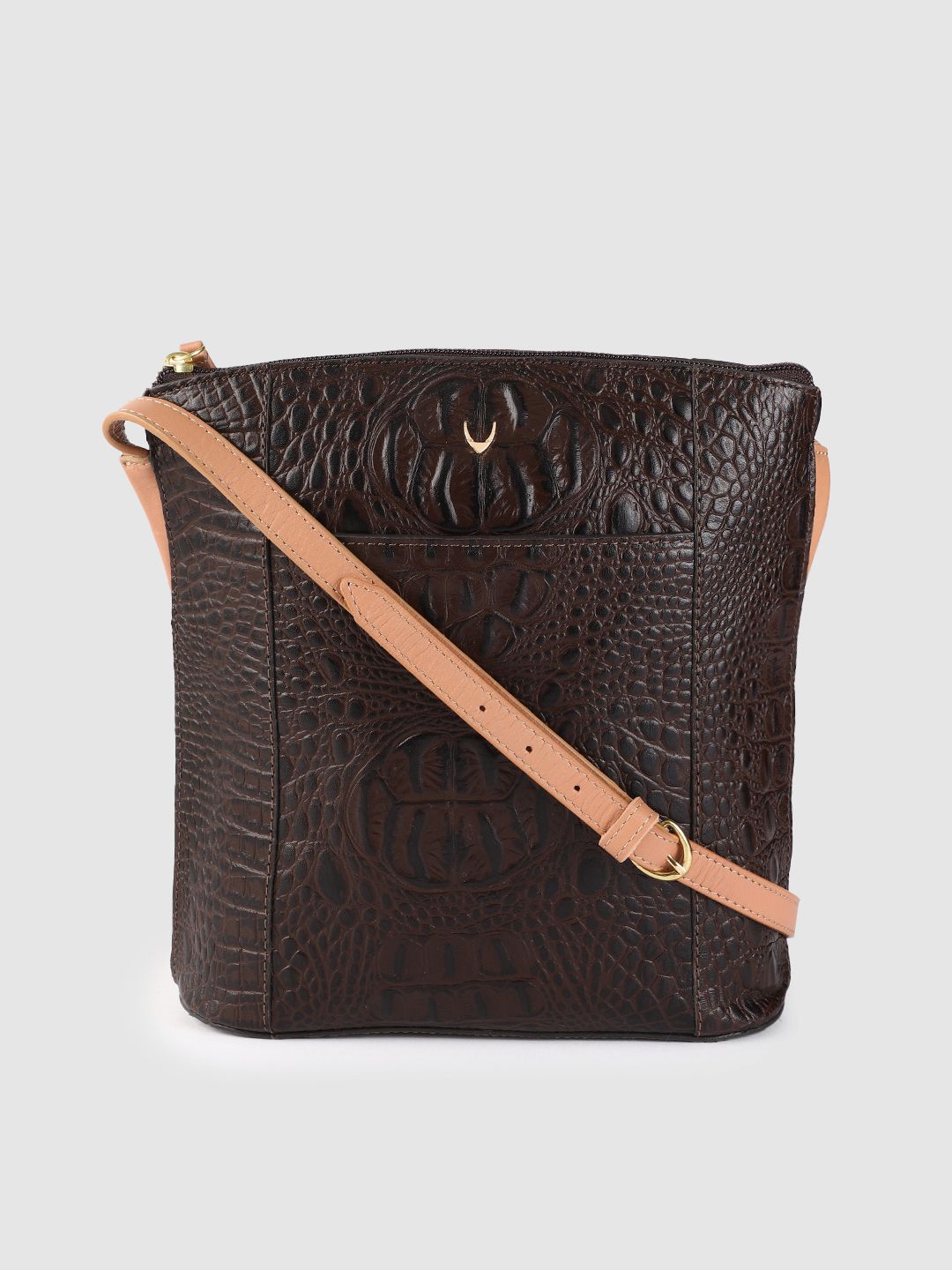 Hidesign Brown Textured Leather Structured Shoulder Bag Price in India