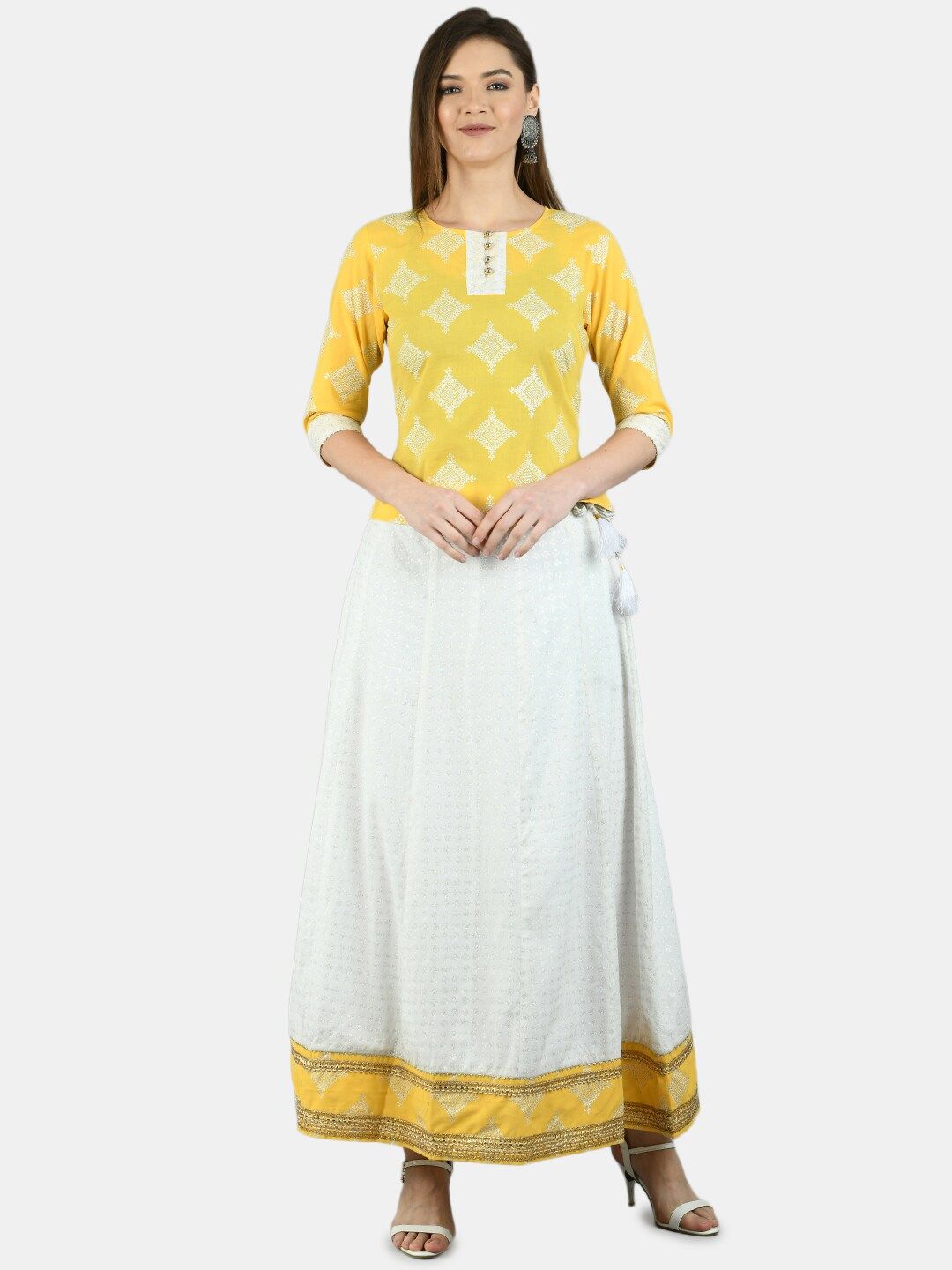 Myshka Yellow and White Ready-To-Wear Lehenga Choli Price in India