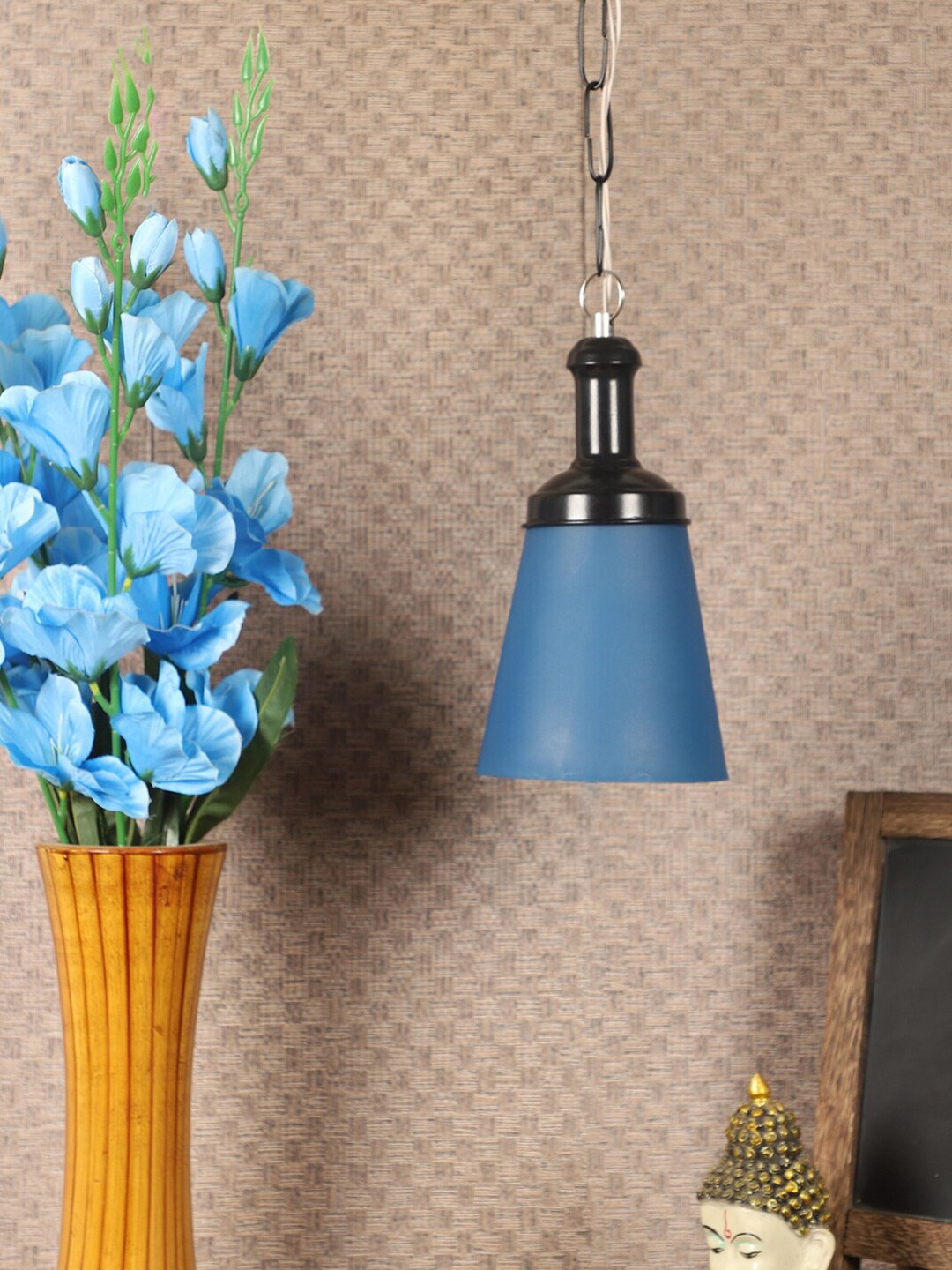 MFD HOME FURNISHING Black & Blue Solid Traditional Hanging Lamp Price in India
