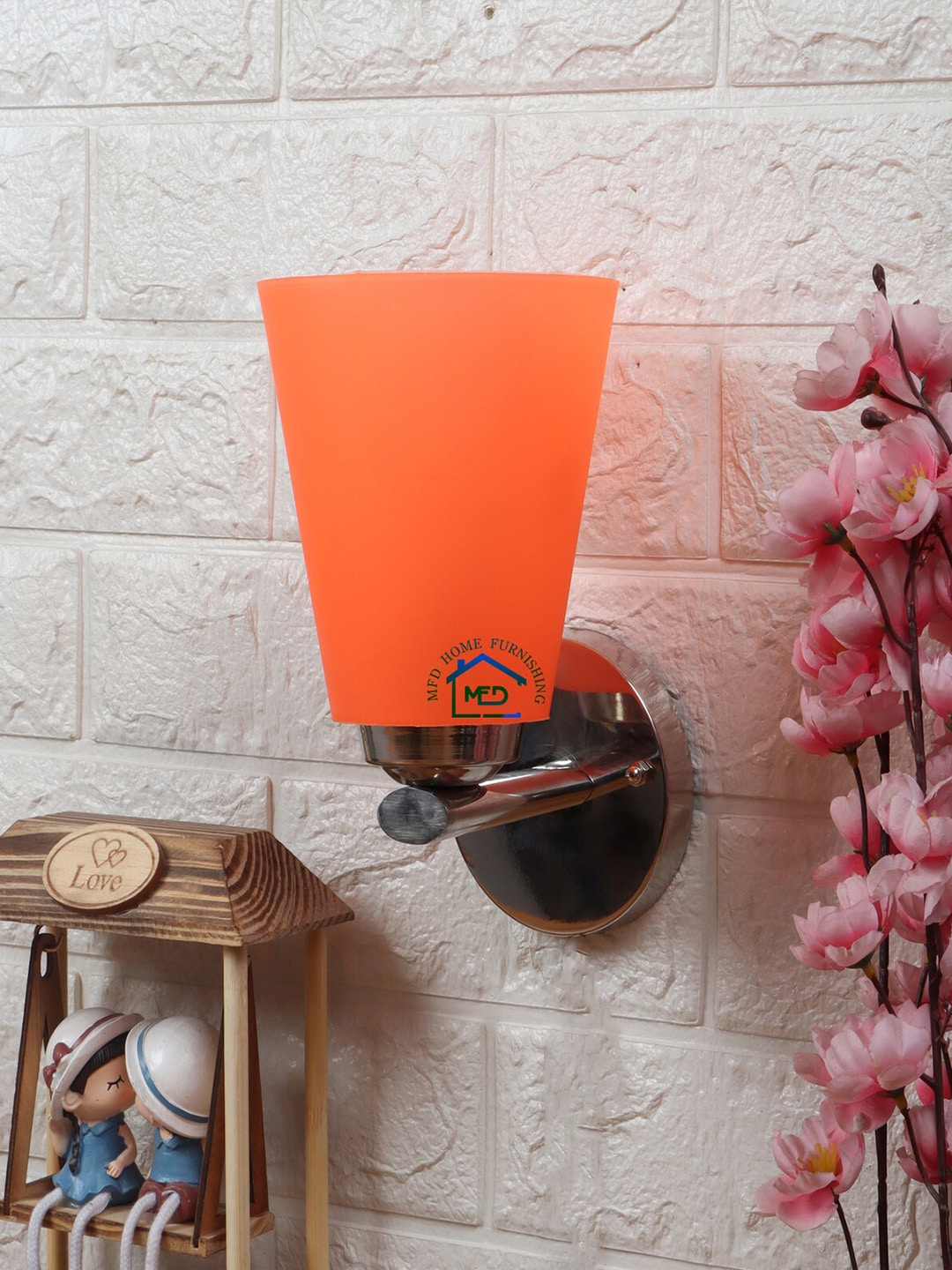 MFD HOME FURNISHING Orange & Steel Solid Traditional Wallchiere Lamp Price in India