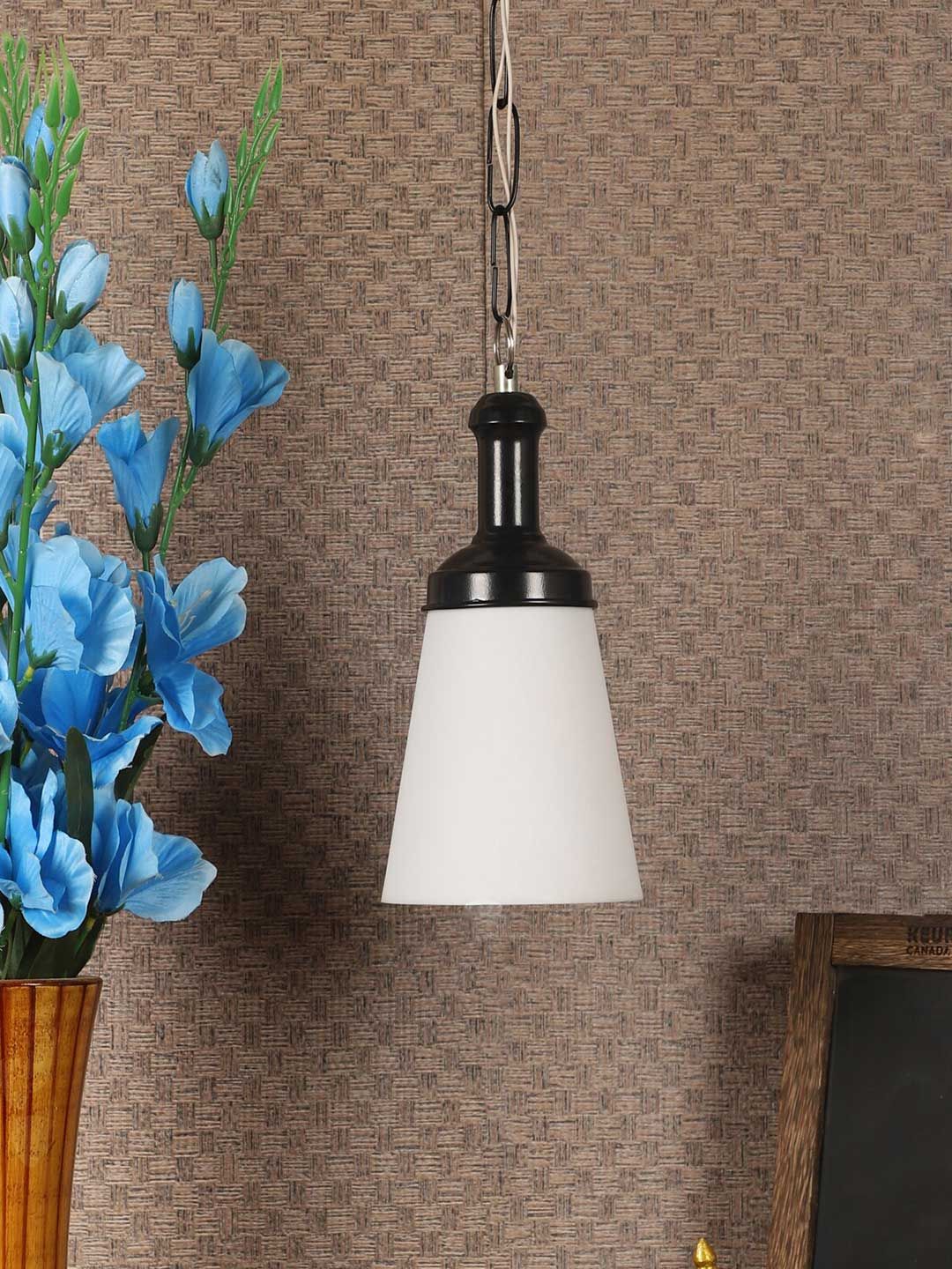 MFD HOME FURNISHING White & Black Solid Hanging Light Price in India