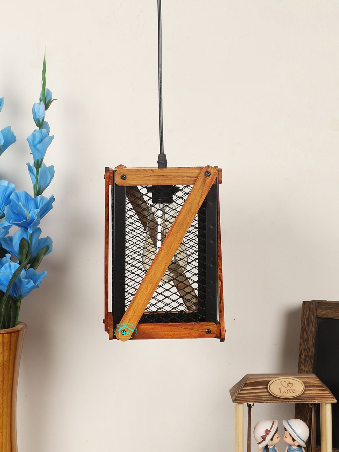 MFD HOME FURNISHING Black & Brown Self Design Traditional Hanging Lamp Price in India