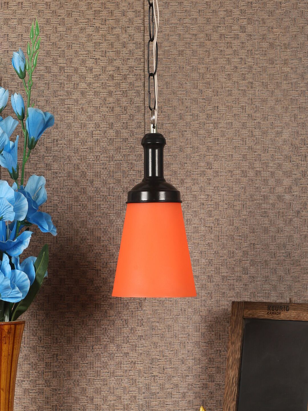 MFD HOME FURNISHING Black & Orange Solid Traditional Hanging Lamp Price in India