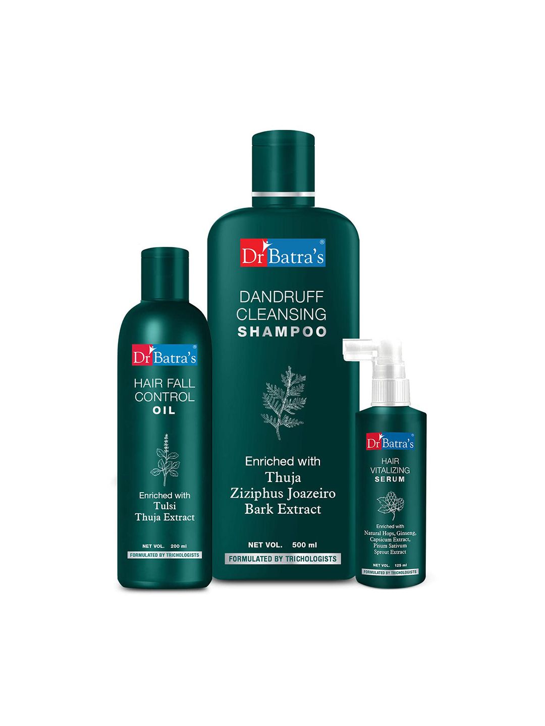 Dr. Batras Hair Vitalizing Serum 125ml + Dandruff Cleansing Shampoo 500ml + Hair Oil 200ml