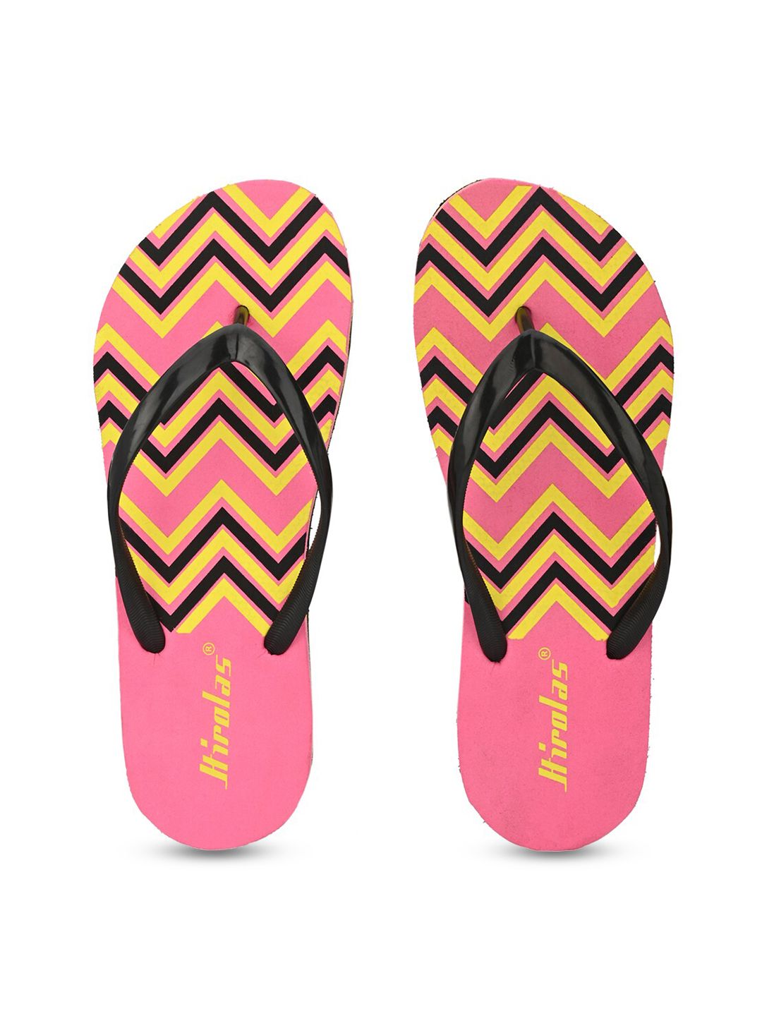 HIROLAS Women Pink & Yellow Printed Thong Flip-Flops Price in India