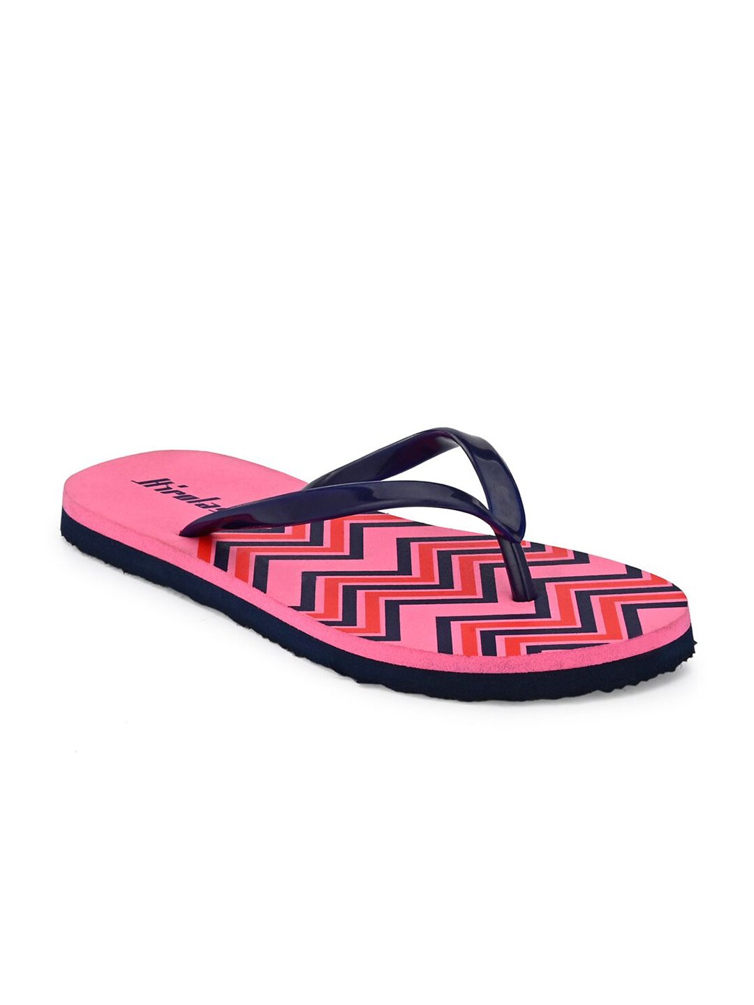 HIROLAS Women Pink & Navy Blue Printed Thong Flip-Flops Price in India