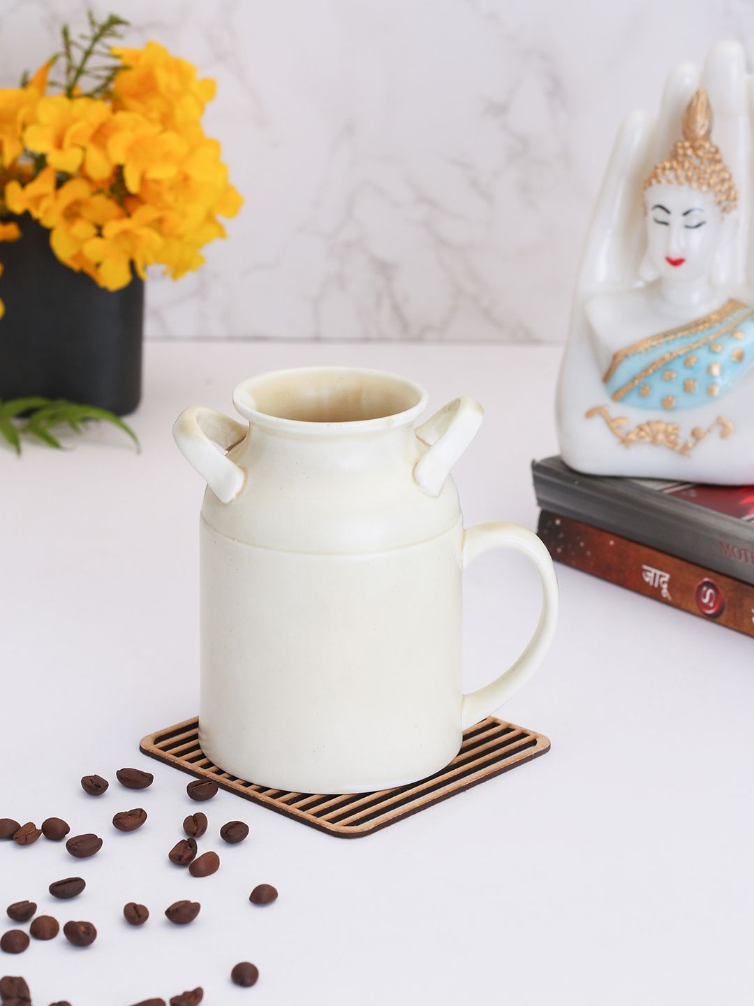 CLAY CRAFT White Set of 2 Printed Ceramic Mugs Price in India