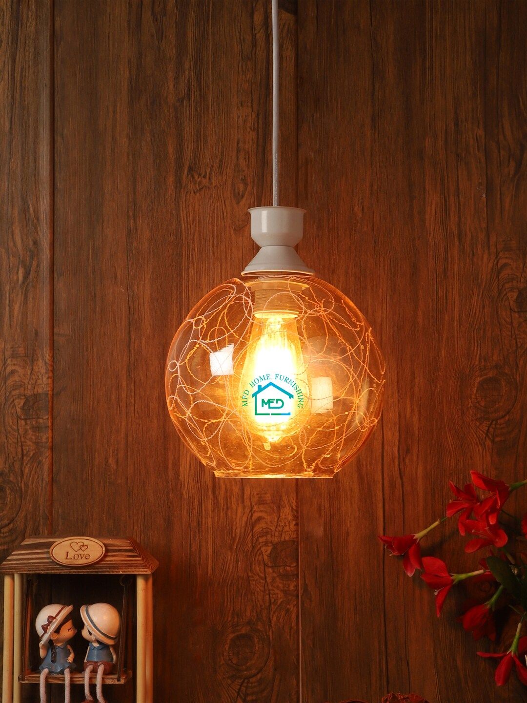 MFD HOME FURNISHING  Copper-Toned & White Printed Spherical Ceiling Lamp Price in India